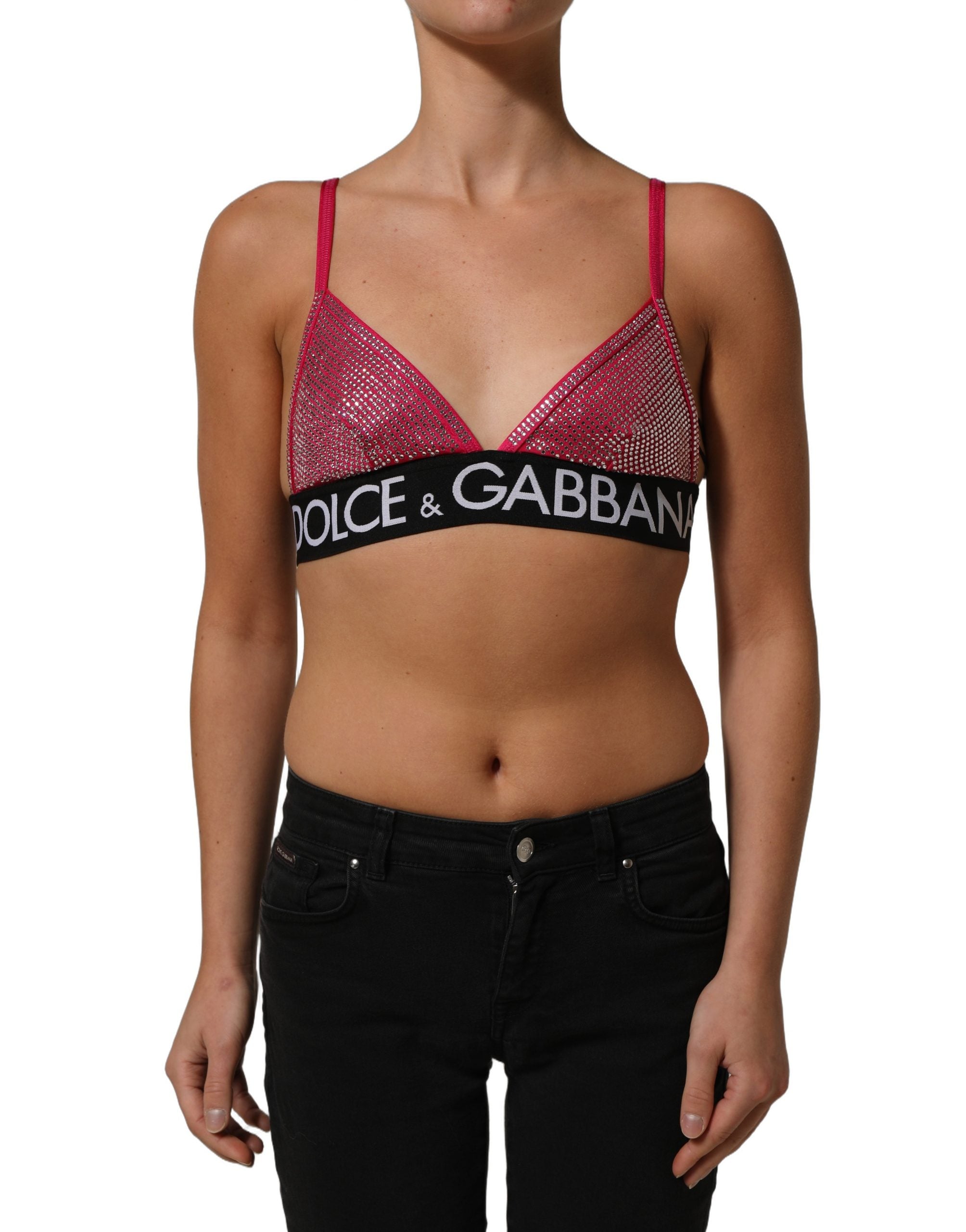 Dolce & Gabbana Pink Crystal Embellished Bralette Crop Women's Top