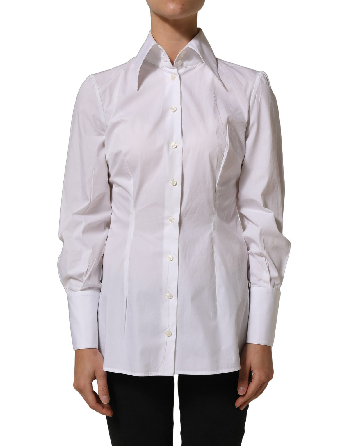 Dolce & Gabbana White Collared Long Sleeves Dress Shirt Women's Top (Pre-Owned)