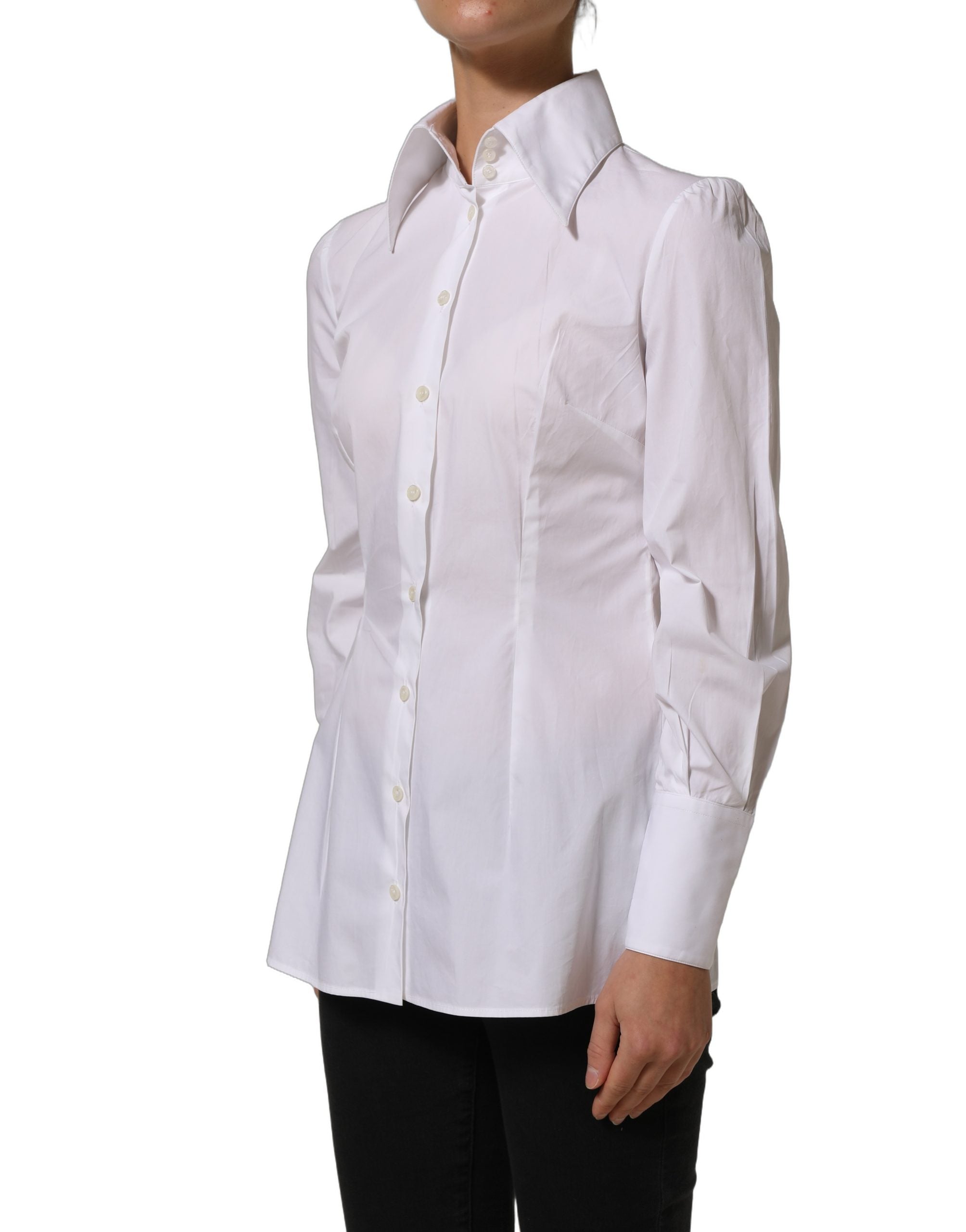 Dolce & Gabbana White Collared Long Sleeves Dress Shirt Women's Top (Pre-Owned)