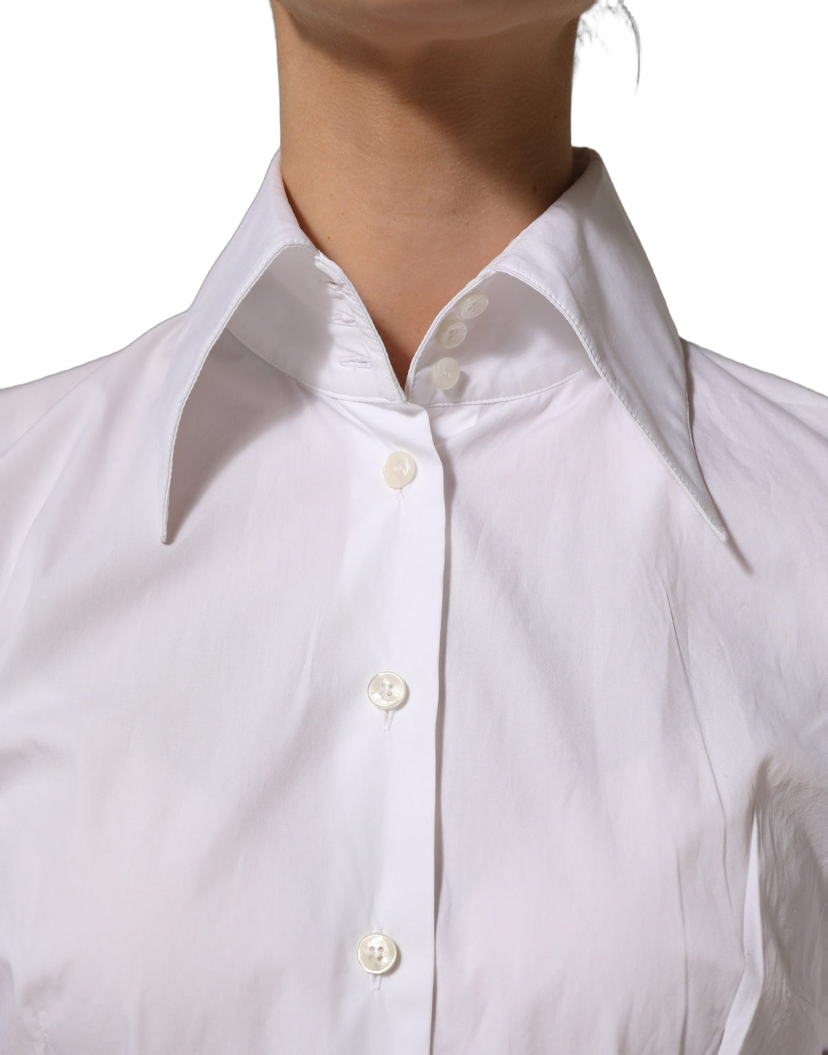 Dolce & Gabbana White Collared Long Sleeves Dress Shirt Women's Top (Pre-Owned)