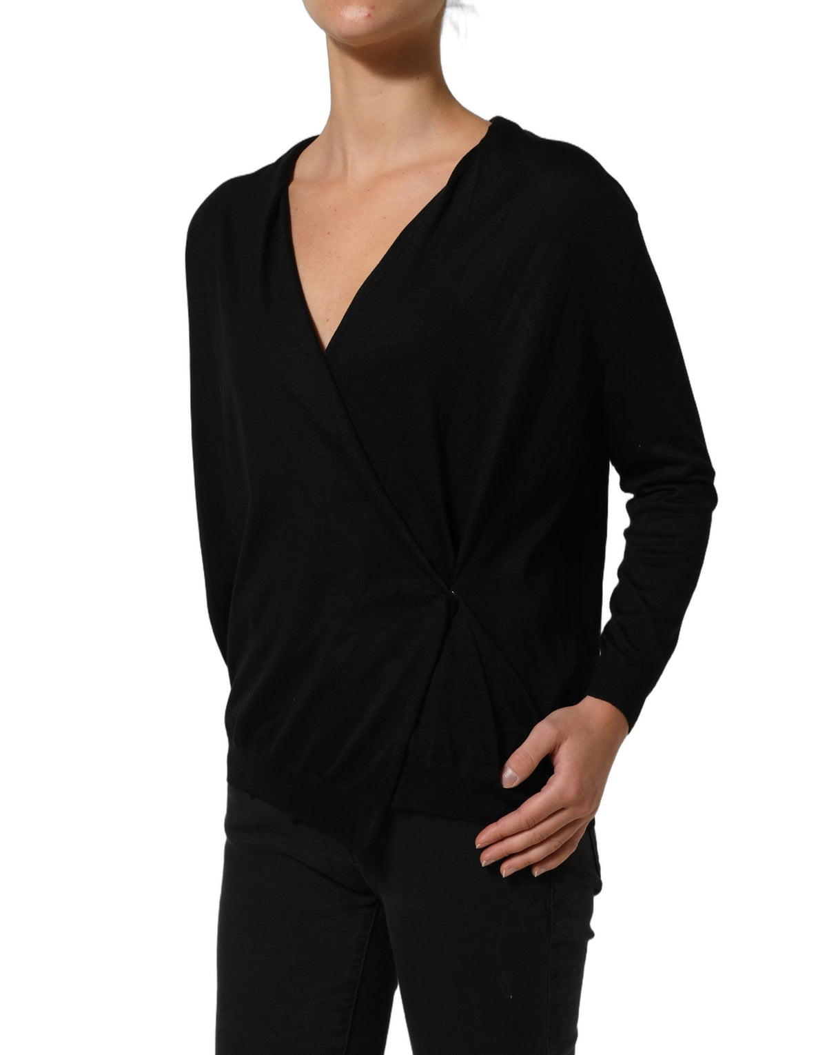 Dolce & Gabbana Black Silk Long Sleeves Draped Blouse Women's Top (Pre-Owned)