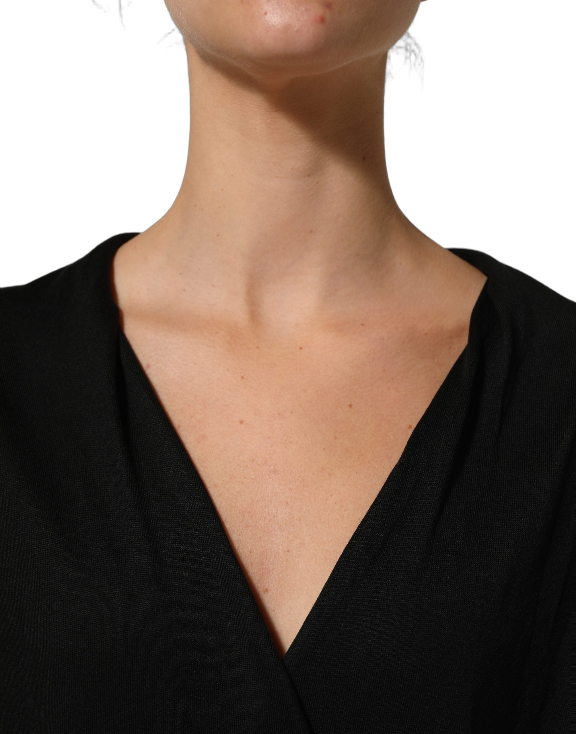 Dolce & Gabbana Black Silk Long Sleeves Draped Blouse Women's Top (Pre-Owned)