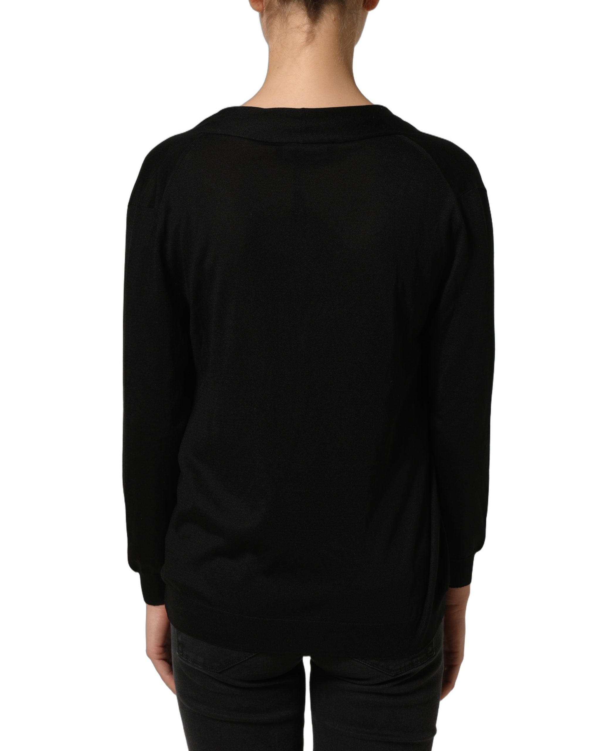 Dolce & Gabbana Black Silk Long Sleeves Draped Blouse Women's Top (Pre-Owned)