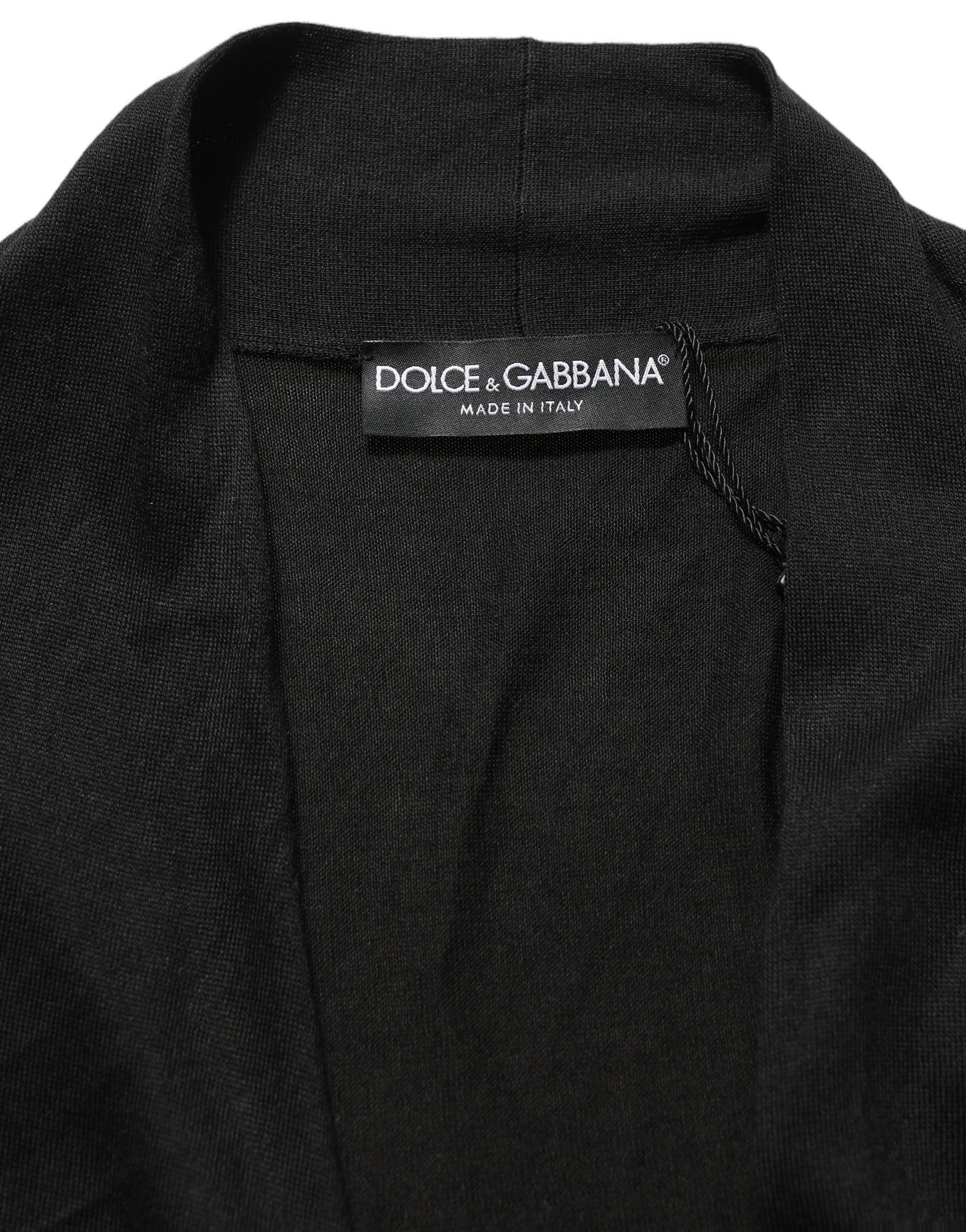 Dolce & Gabbana Black Silk Long Sleeves Draped Blouse Women's Top (Pre-Owned)