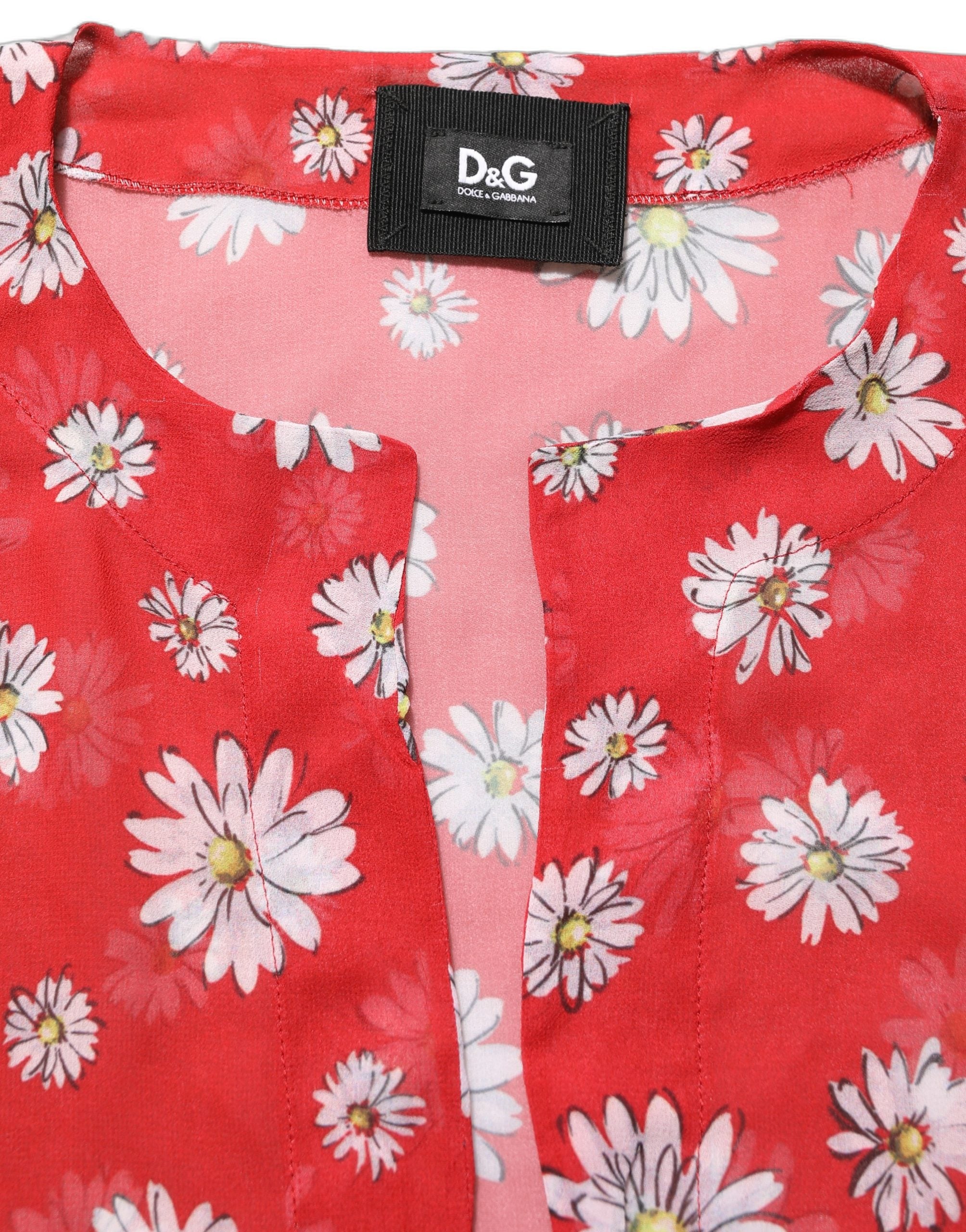 Dolce & Gabbana Red Floral V-neck Polyester Kaftan Blouse Women's Top