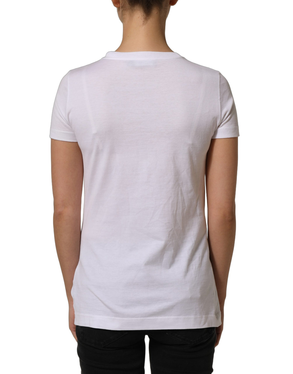 Dolce & Gabbana White DG Logo Embellished Round Neck Women's T-shirt (Pre-Owned)