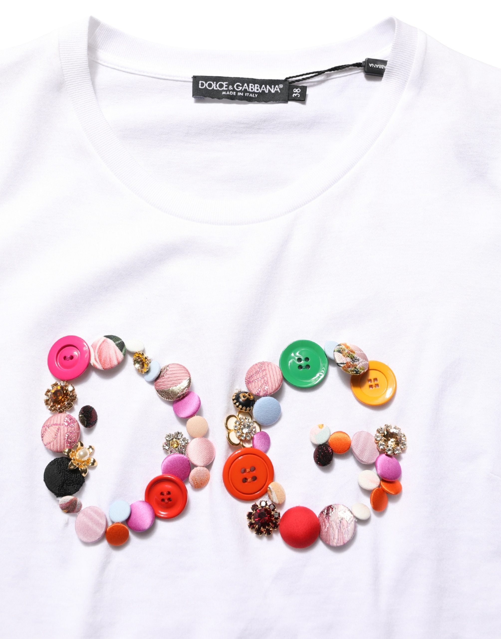 Dolce & Gabbana White DG Logo Embellished Round Neck Women's T-shirt (Pre-Owned)