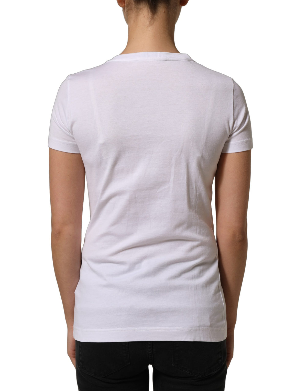 Dolce & Gabbana White DG Logo Embellished Round Neck Women's T-shirt