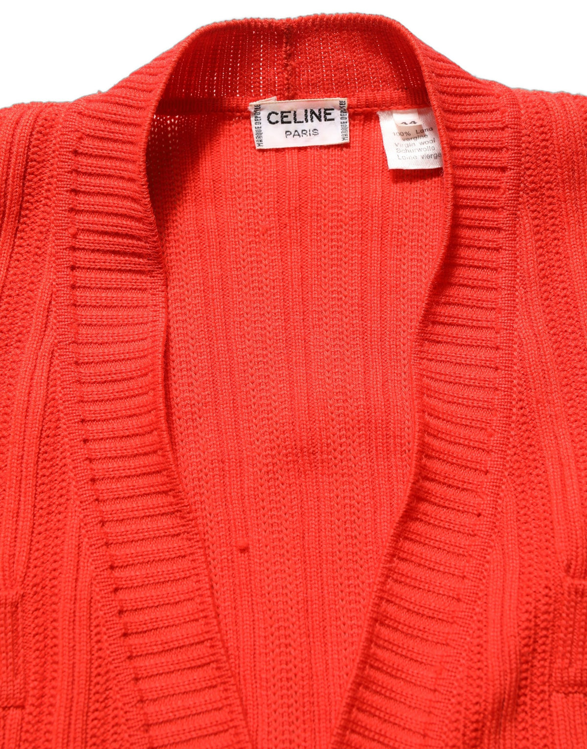 Celine Red Wool Knit ButtonEmbellished Cardigan Women's Sweater (Pre-Owned)