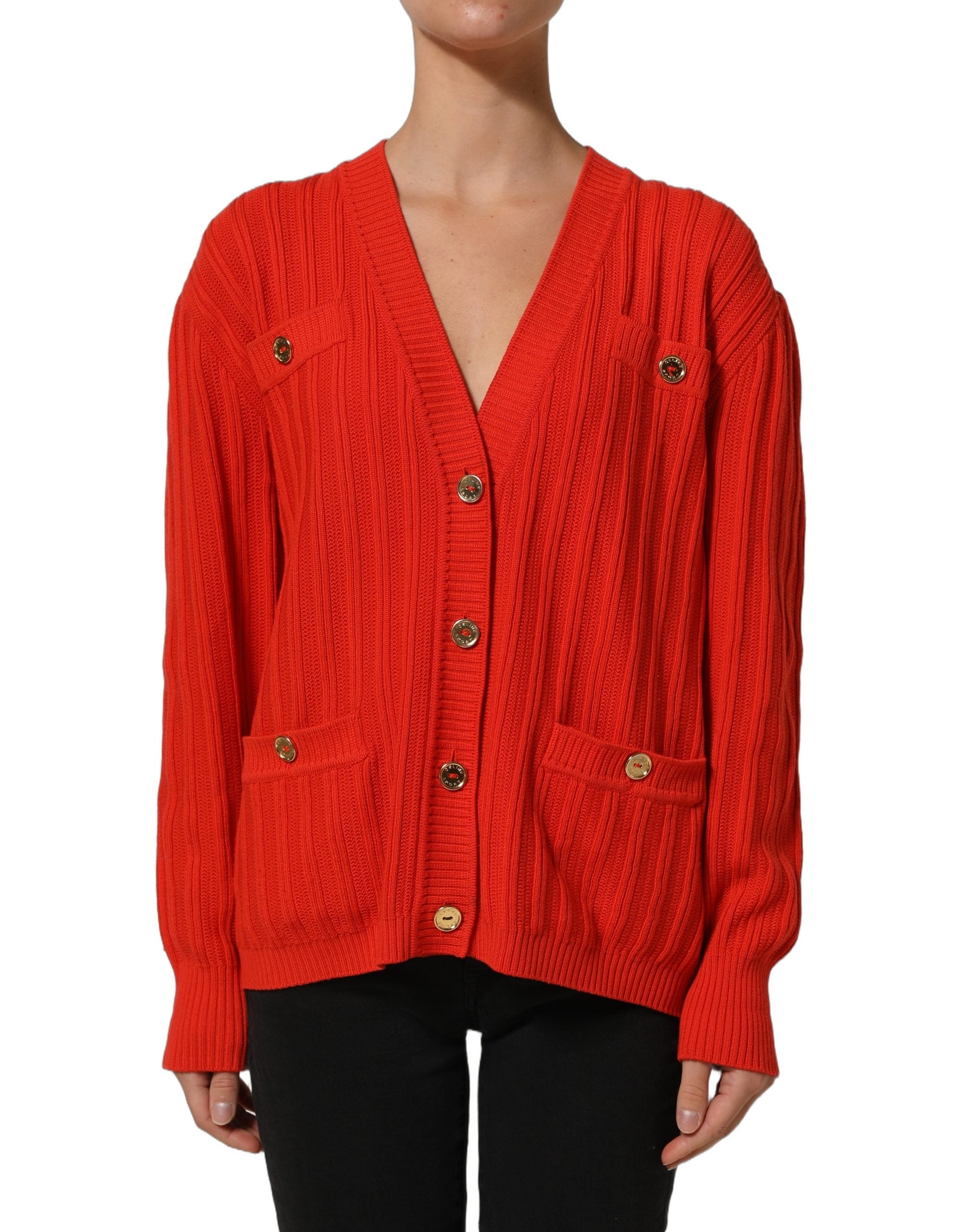 Celine Red Wool Knit ButtonEmbellished Cardigan Women's Sweater (Pre-Owned)