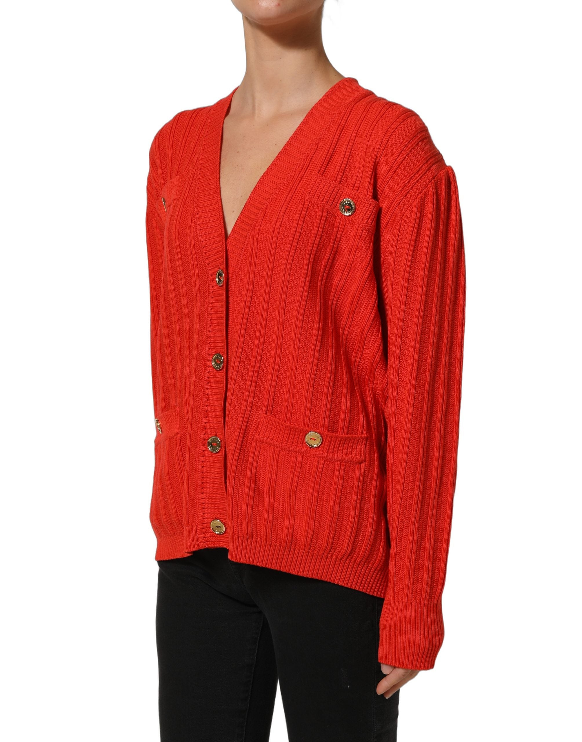 Celine Red Wool Knit ButtonEmbellished Cardigan Women's Sweater (Pre-Owned)