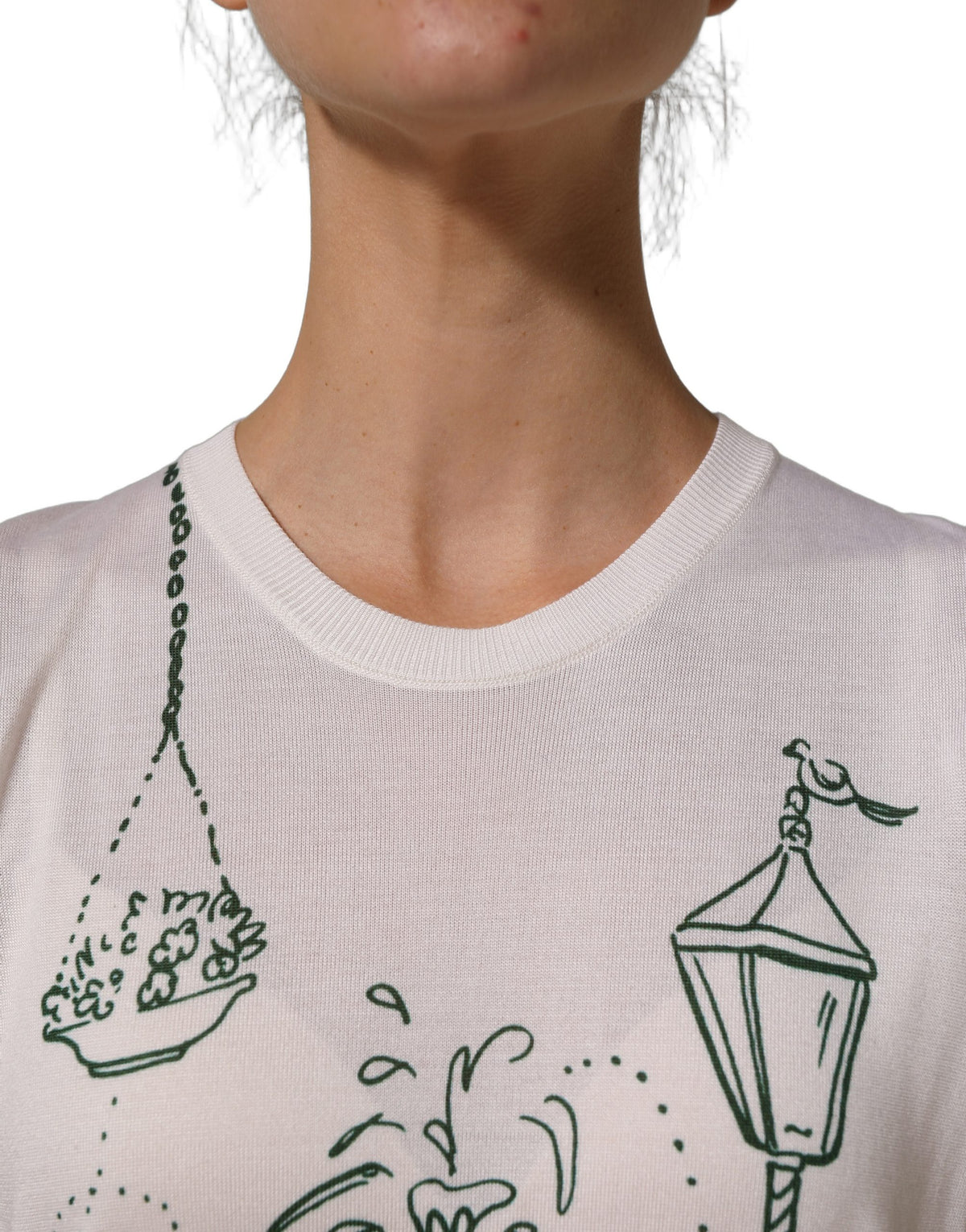 Dolce & Gabbana White Silk Knit Garden Fountain Print Tank Women's Top