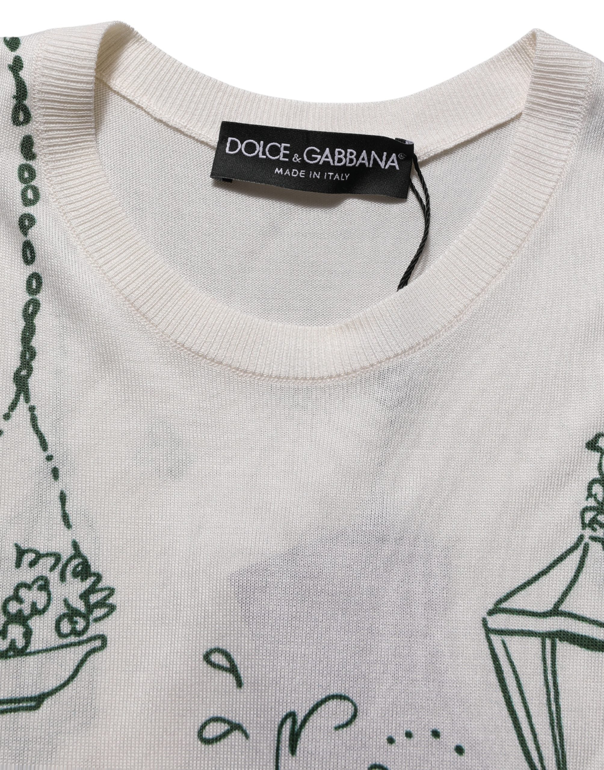 Dolce & Gabbana White Silk Knit Garden Fountain Print Tank Women's Top