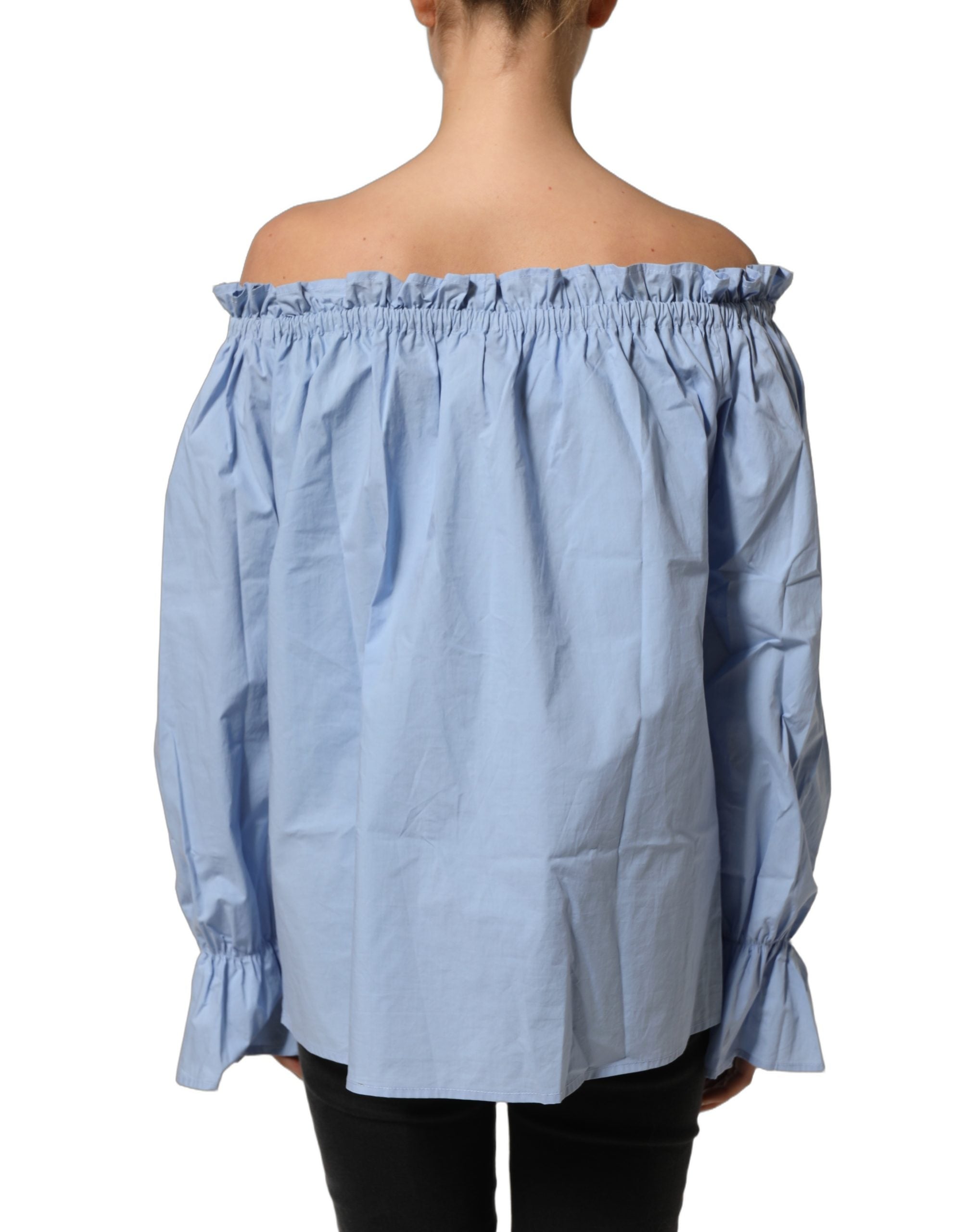 L'Autre Chose Light Blue Cotton Off Shoulder Long Sleeves Women's Top (Pre-Owned)