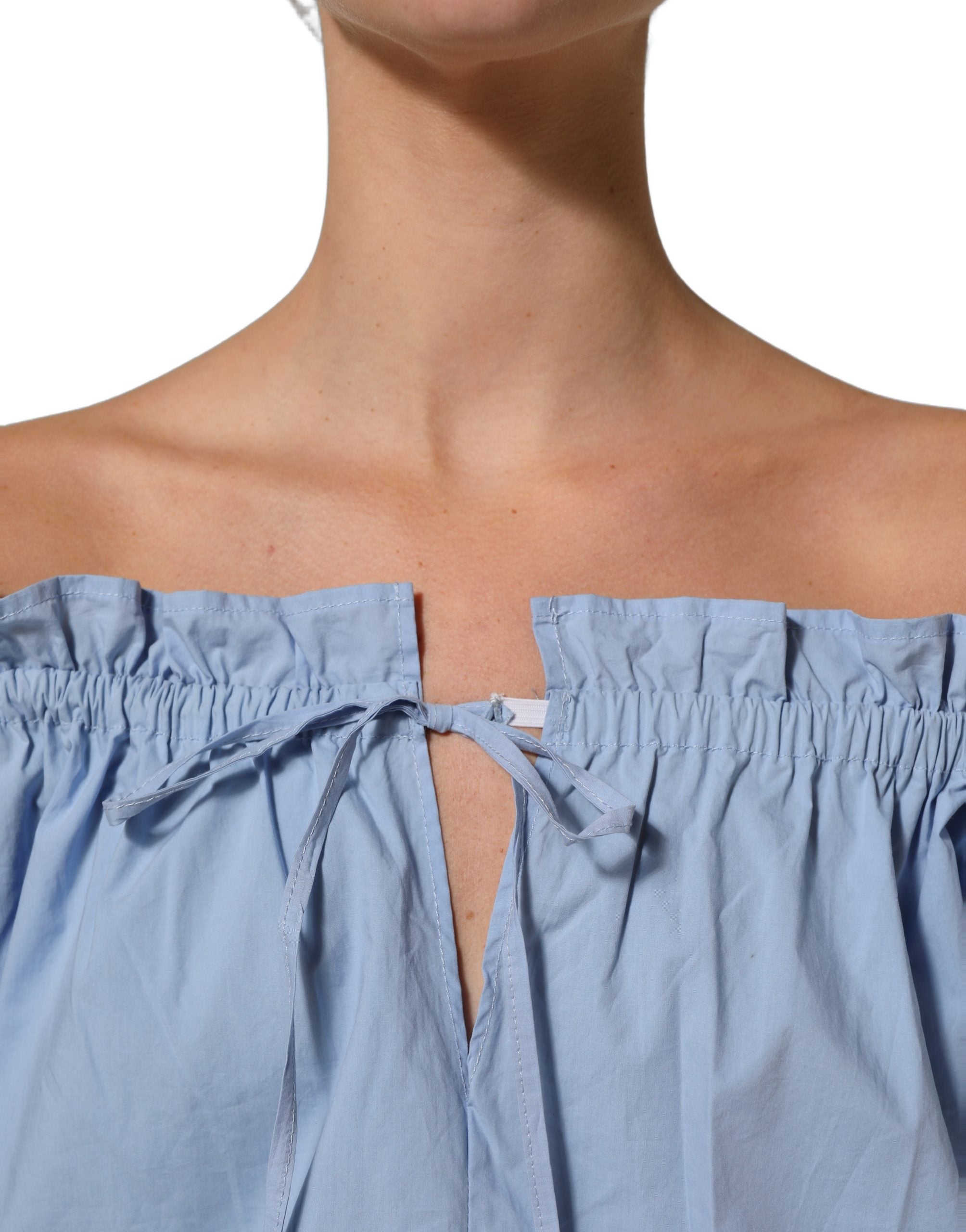 L'Autre Chose Light Blue Cotton Off Shoulder Long Sleeves Women's Top (Pre-Owned)