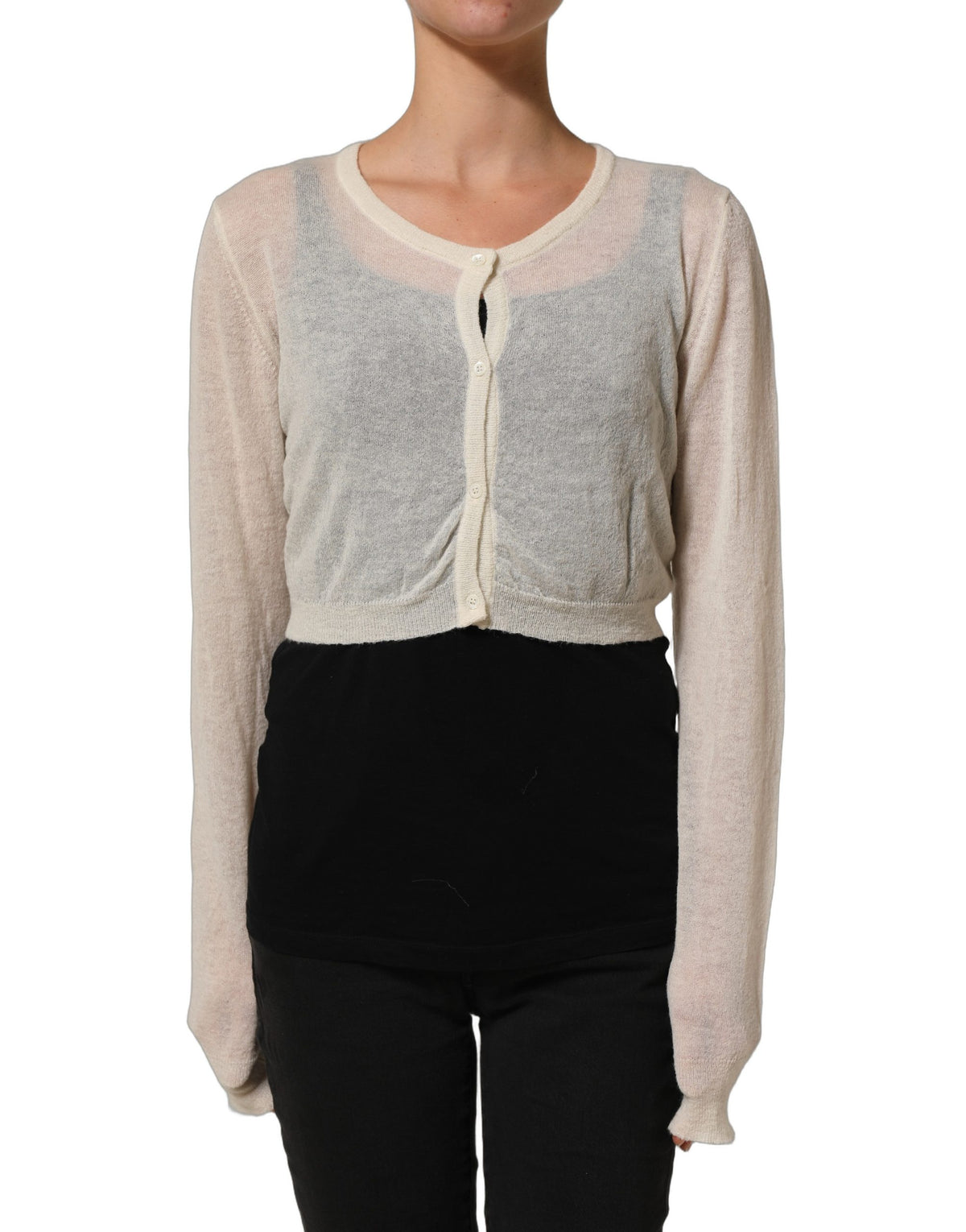 Ermanno Scervino White Knit Cropped Wool Cardigan Women's Sweater
