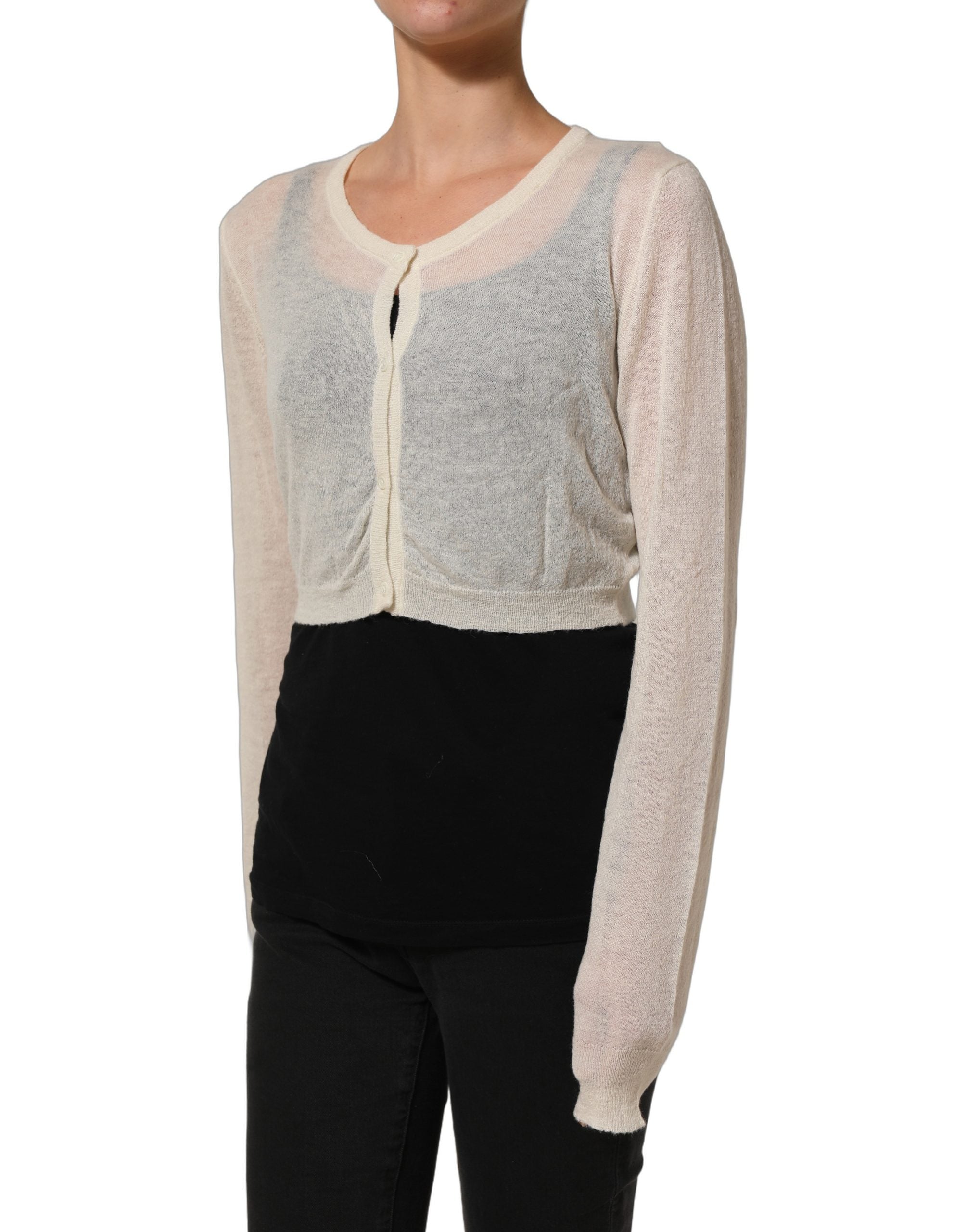 Ermanno Scervino White Knit Cropped Wool Cardigan Women's Sweater