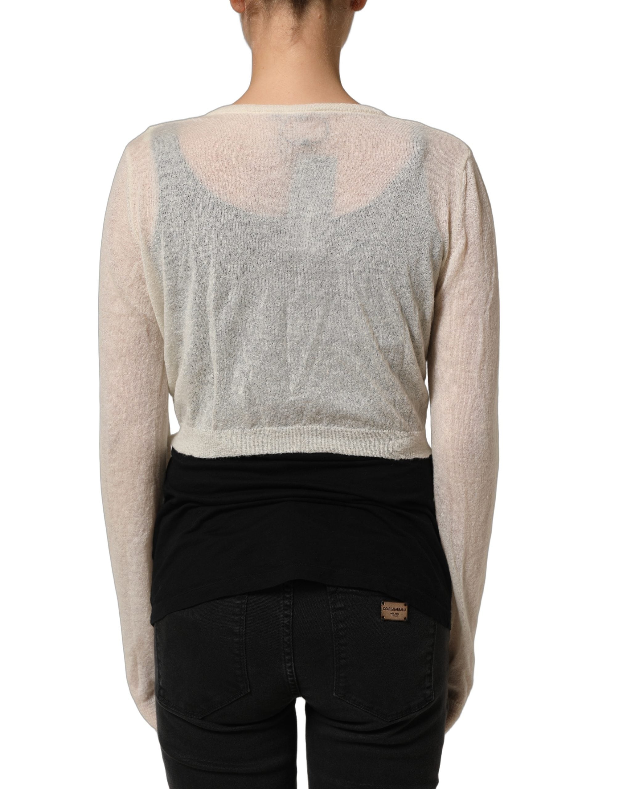 Ermanno Scervino White Knit Cropped Wool Cardigan Women's Sweater