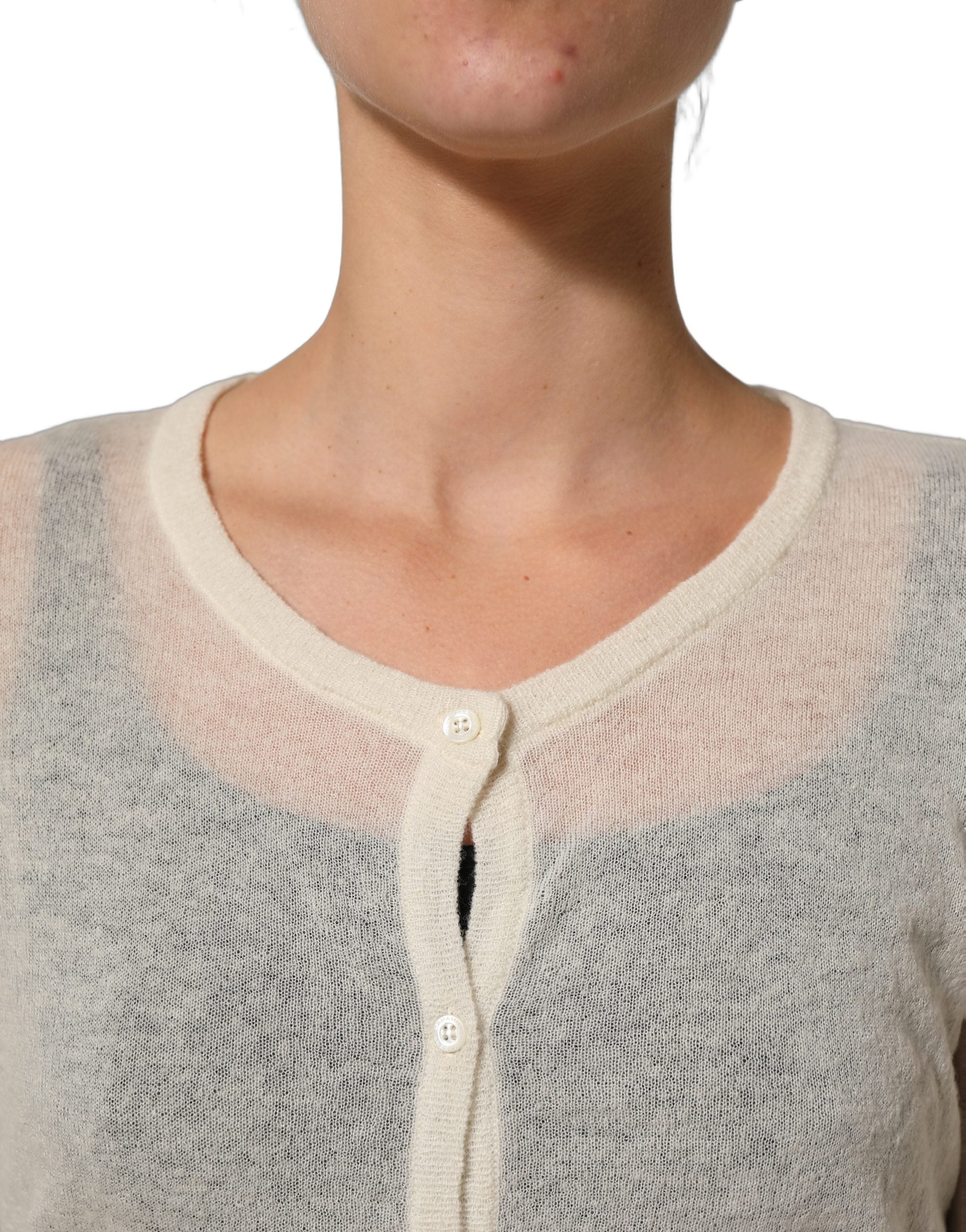 Ermanno Scervino White Knit Cropped Wool Cardigan Women's Sweater