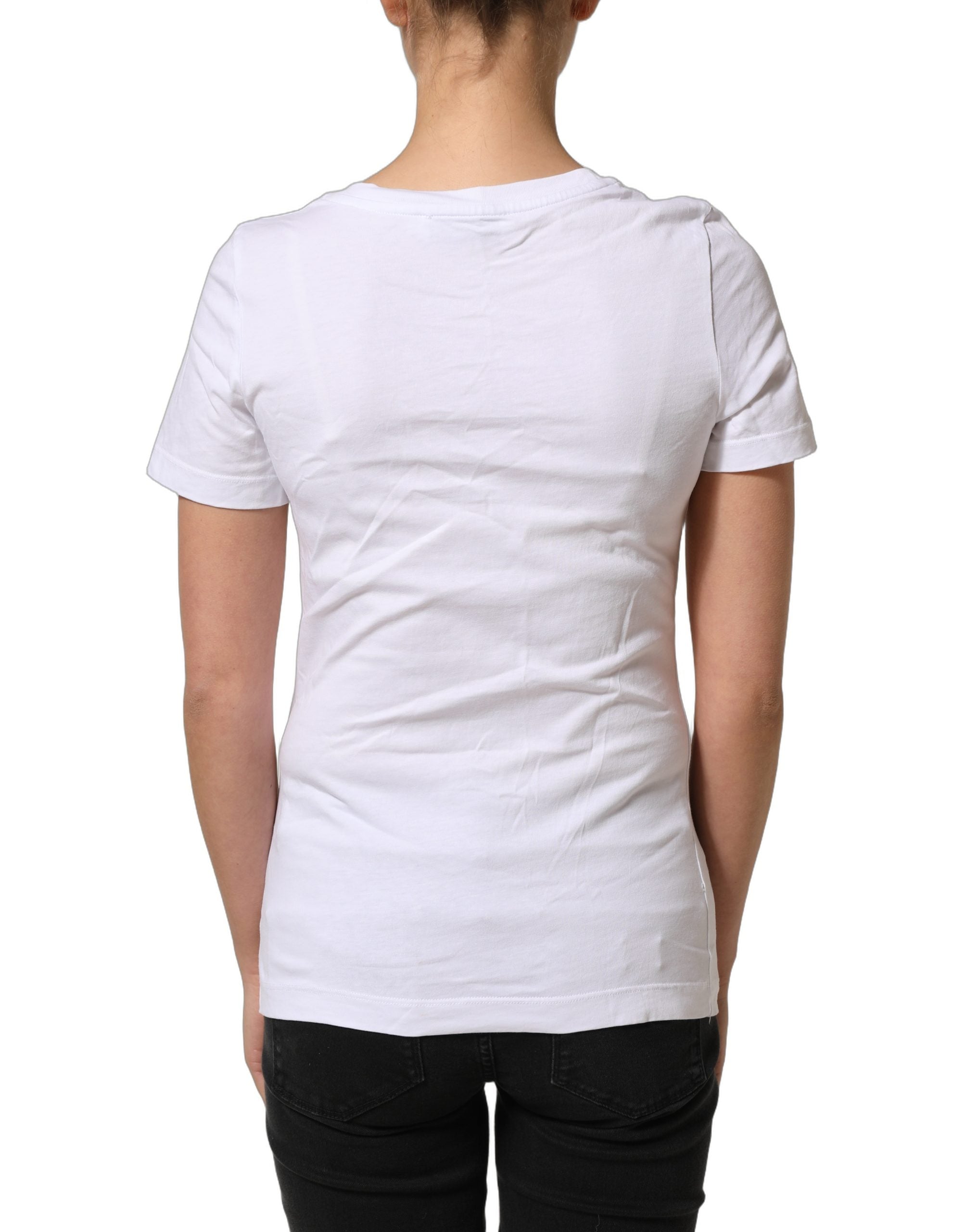 Dolce & Gabbana White Floral Logo Cotton Round Neck Women's T-shirt (Pre-Owned)