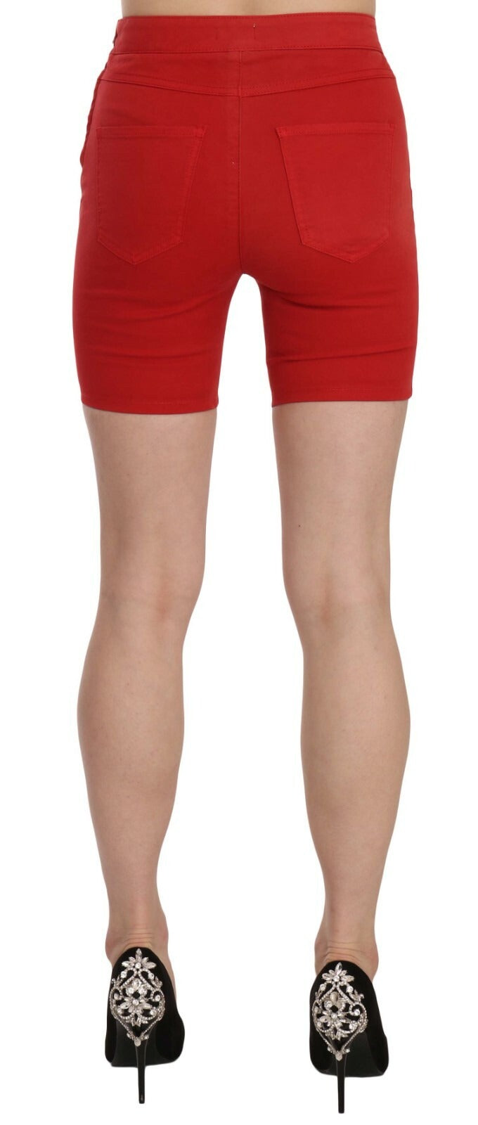 PINKO Red Mid Waist Cotton Stretch Slim Mini Women's Shorts