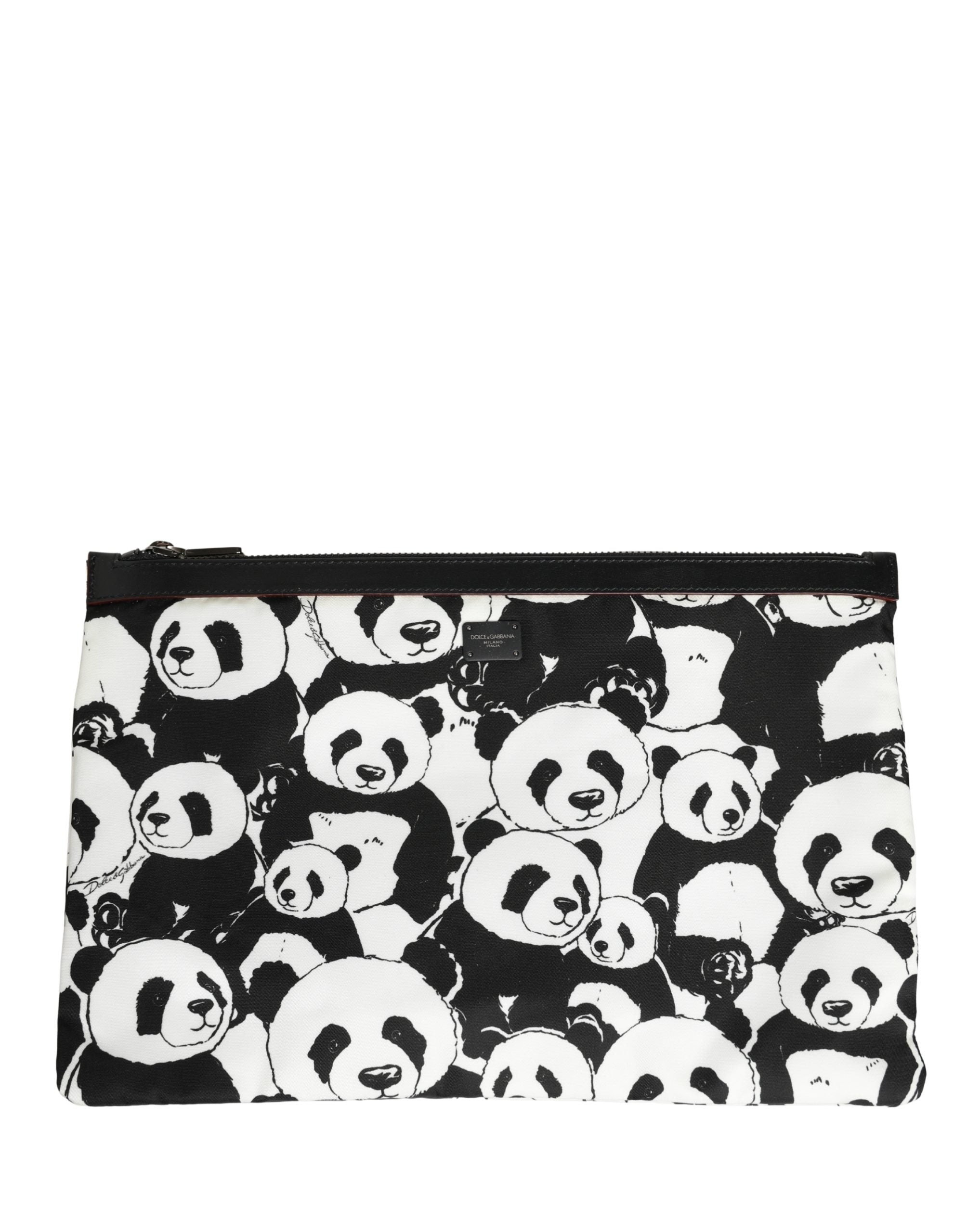 Dolce & Gabbana Black White Panda Print Nylon Clutch Men Pouch Borse Men's Bag