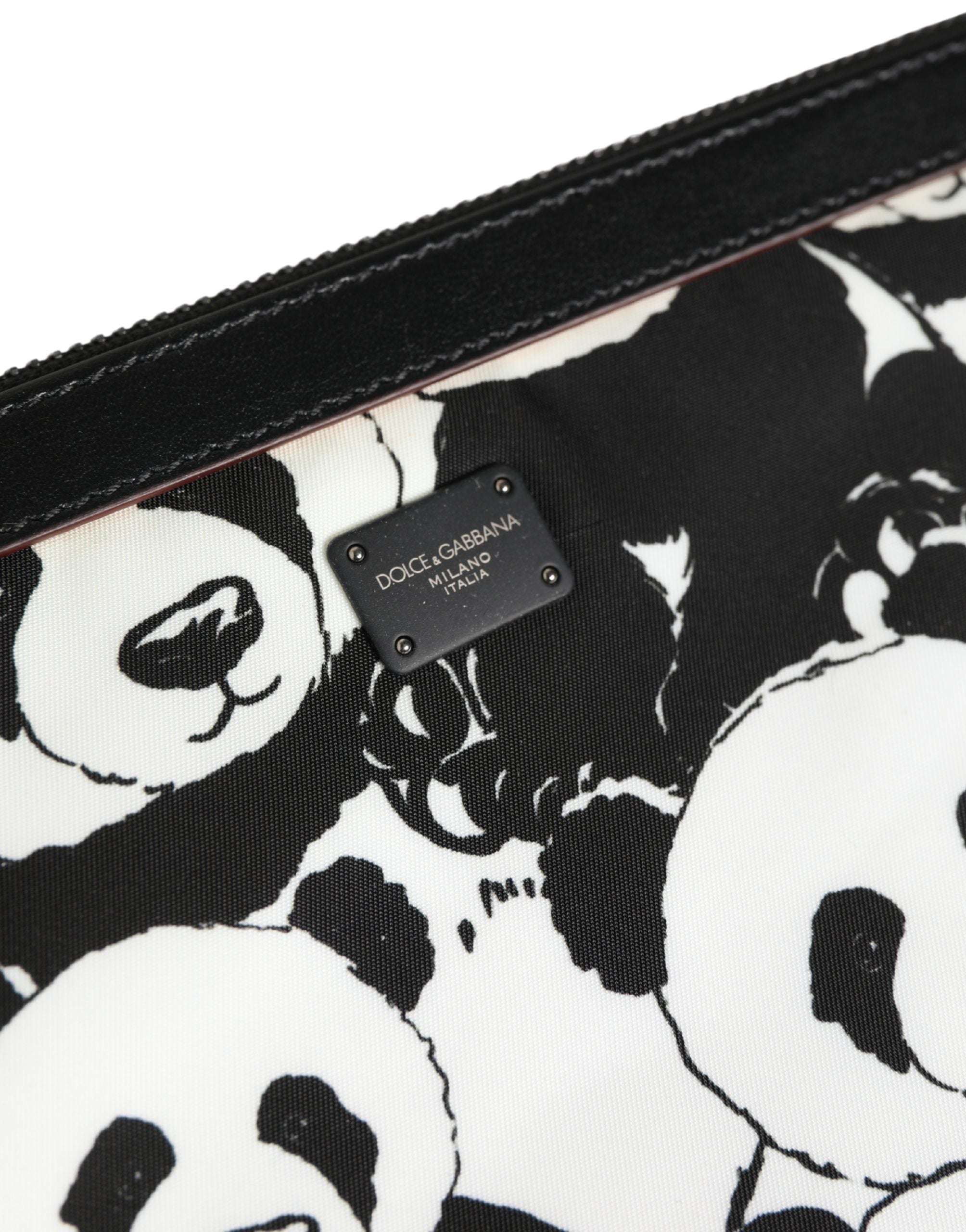 Dolce & Gabbana Black White Panda Print Nylon Clutch Men Pouch Borse Men's Bag