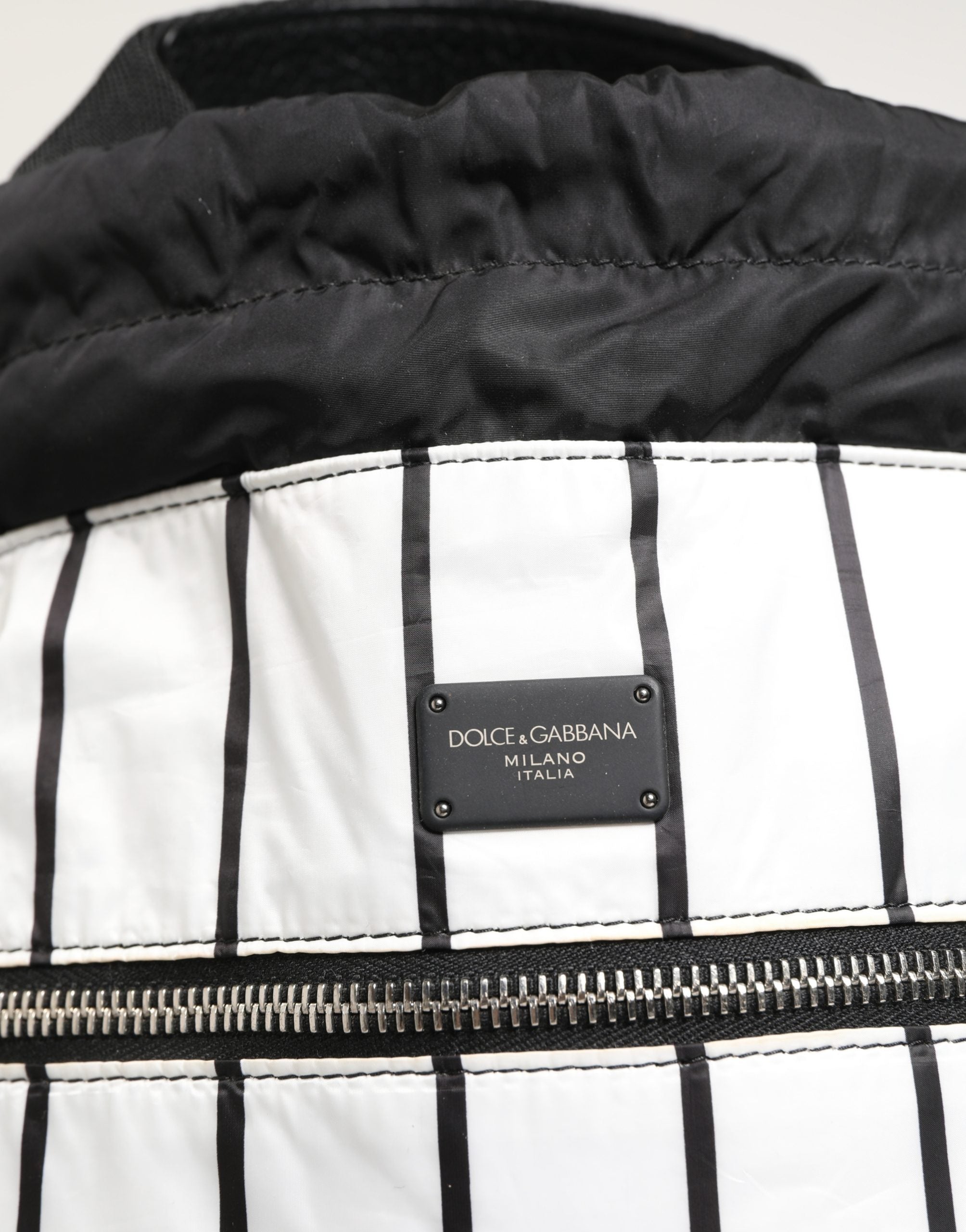 Dolce & Gabbana Black White Striped Polyester Drawstring Backpack Men Men's Bag