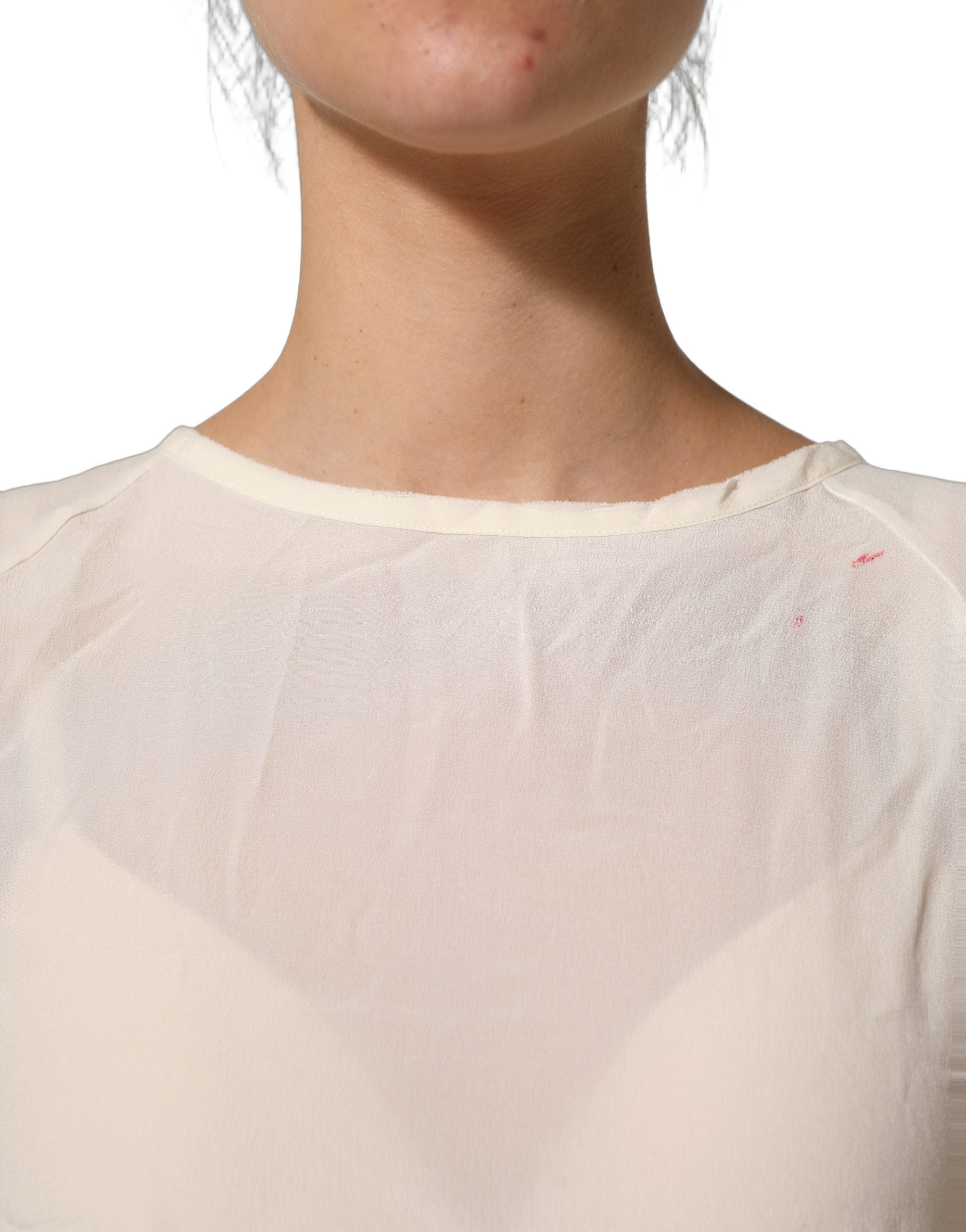 PINKO Off White Silk Sheer Round Neck Short Sleeves Blouse Women's Top (Pre-Owned)