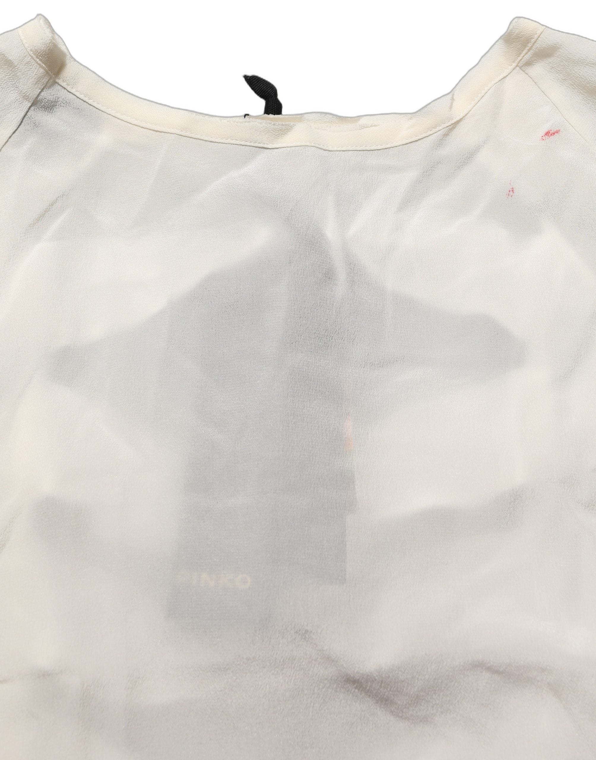 PINKO Off White Silk Sheer Round Neck Short Sleeves Blouse Women's Top (Pre-Owned)