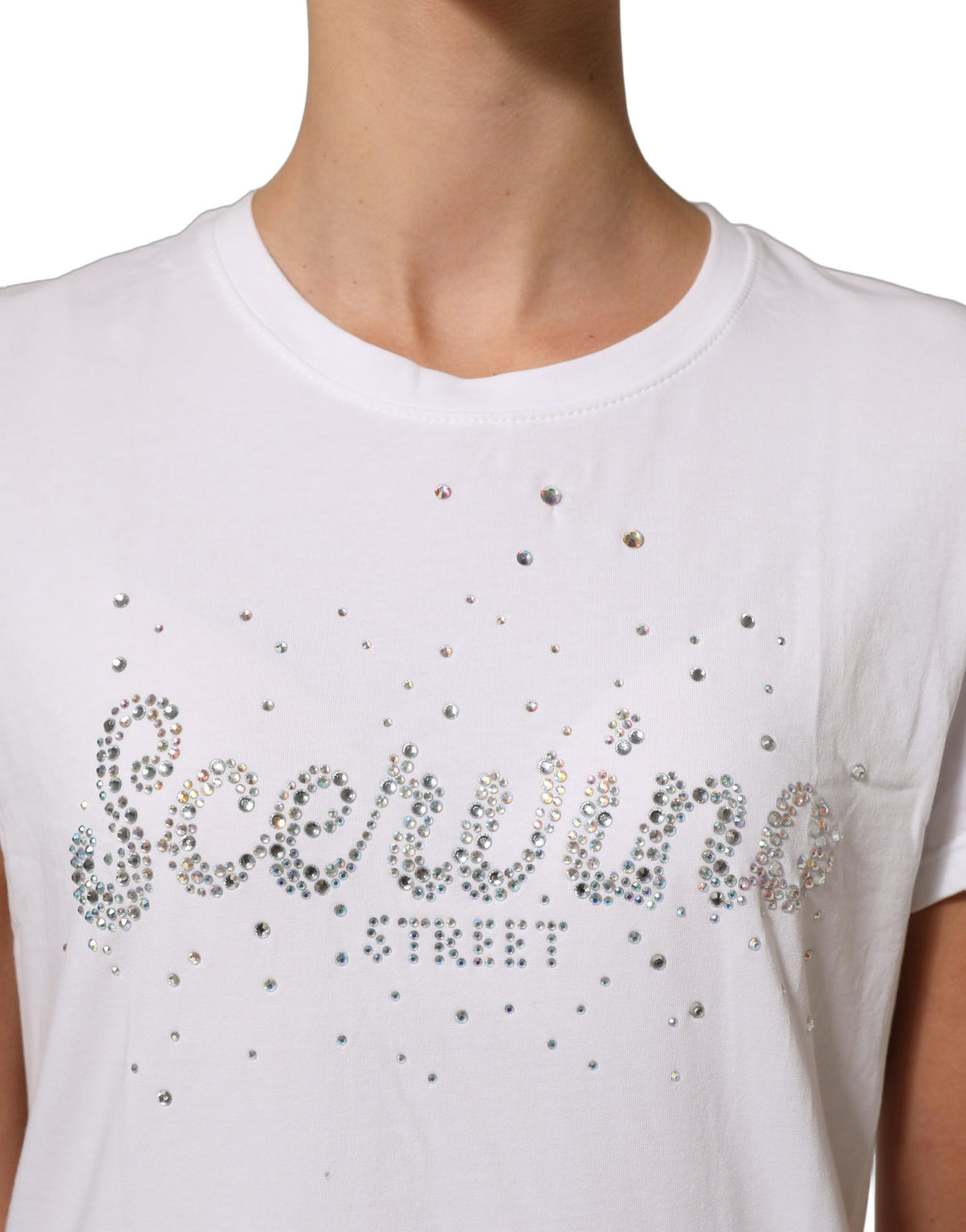 Scervino Street White Crew Neck Short Sleeves Embellished Women's T-shirt (Pre-Owned)