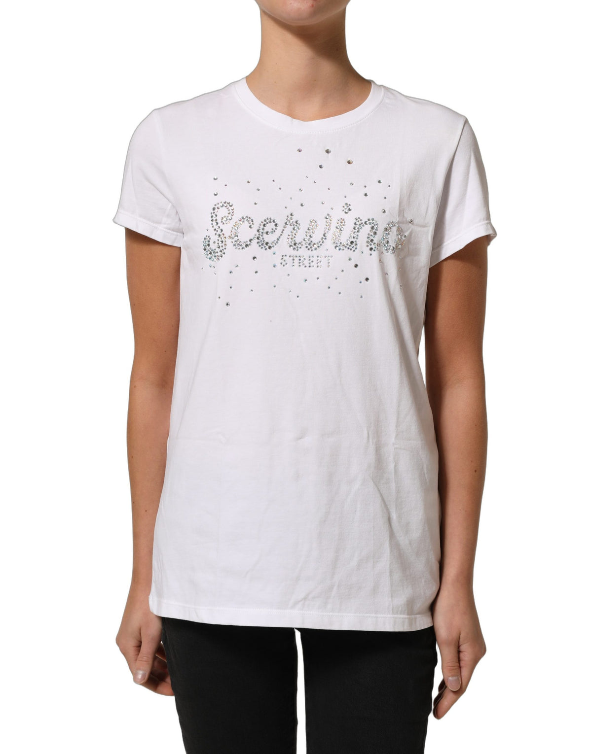 Scervino Street White Crew Neck Short Sleeves Embellished Women's T-shirt (Pre-Owned)