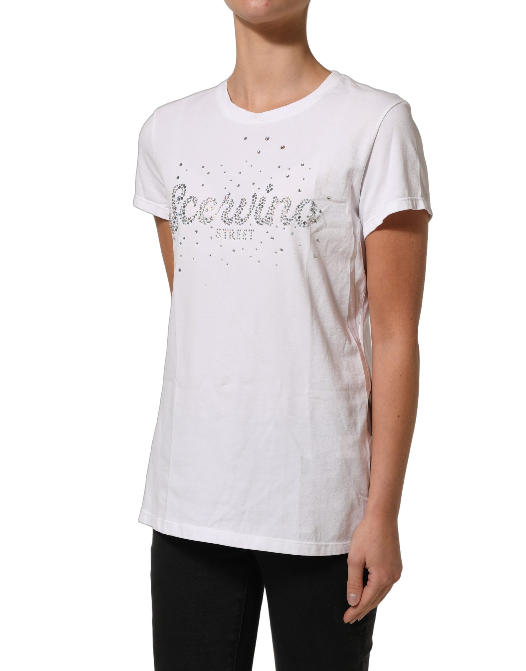 Scervino Street White Crew Neck Short Sleeves Embellished Women's T-shirt (Pre-Owned)