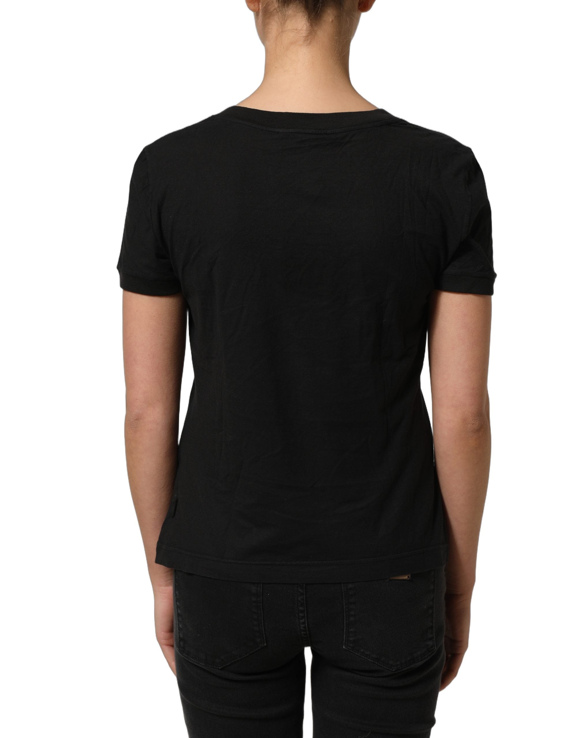 Dolce & Gabbana Black DG Logo Cotton Round Neck Tee Women's T-shirt (Pre-Owned)
