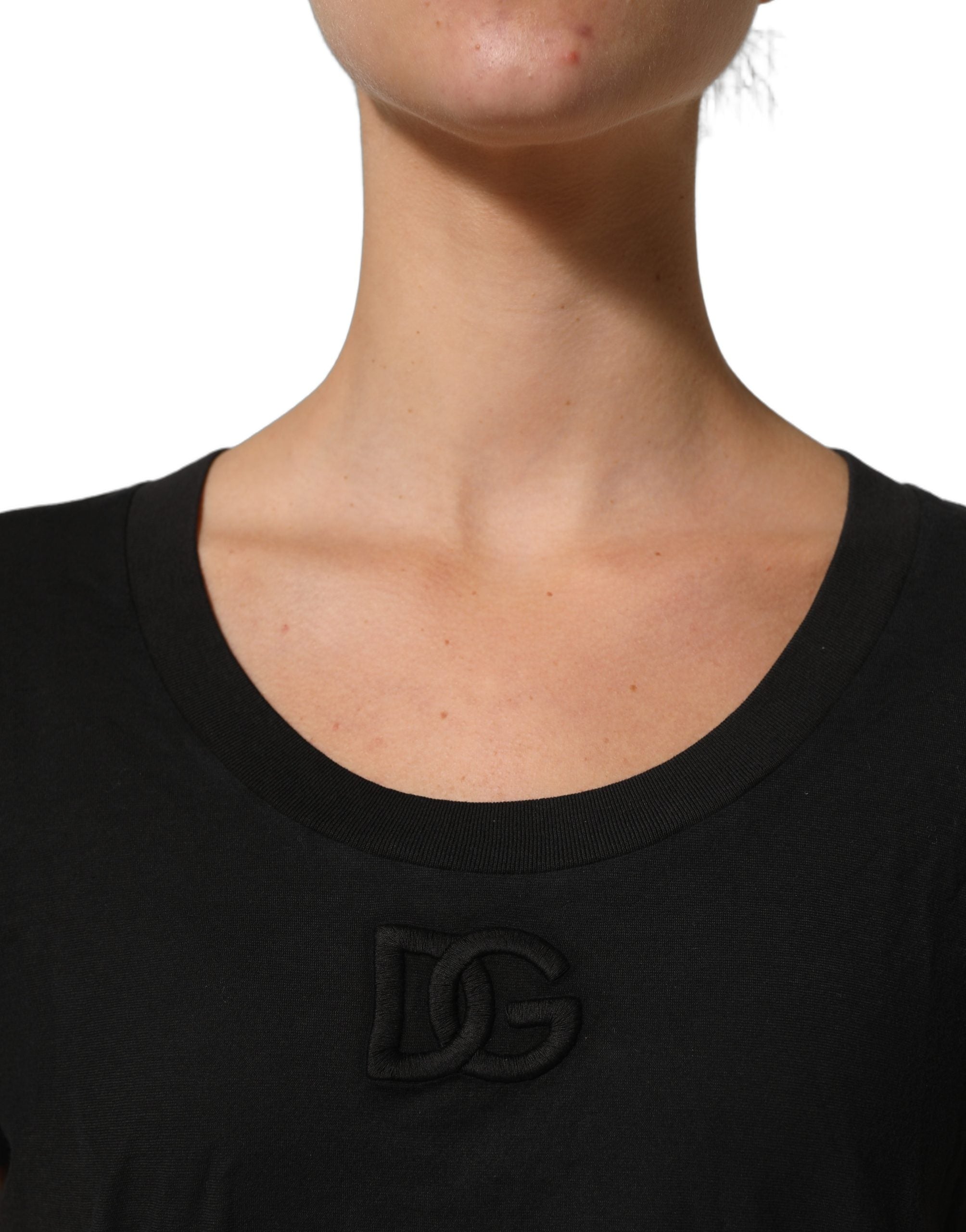 Dolce & Gabbana Black DG Logo Cotton Round Neck Tee Women's T-shirt (Pre-Owned)