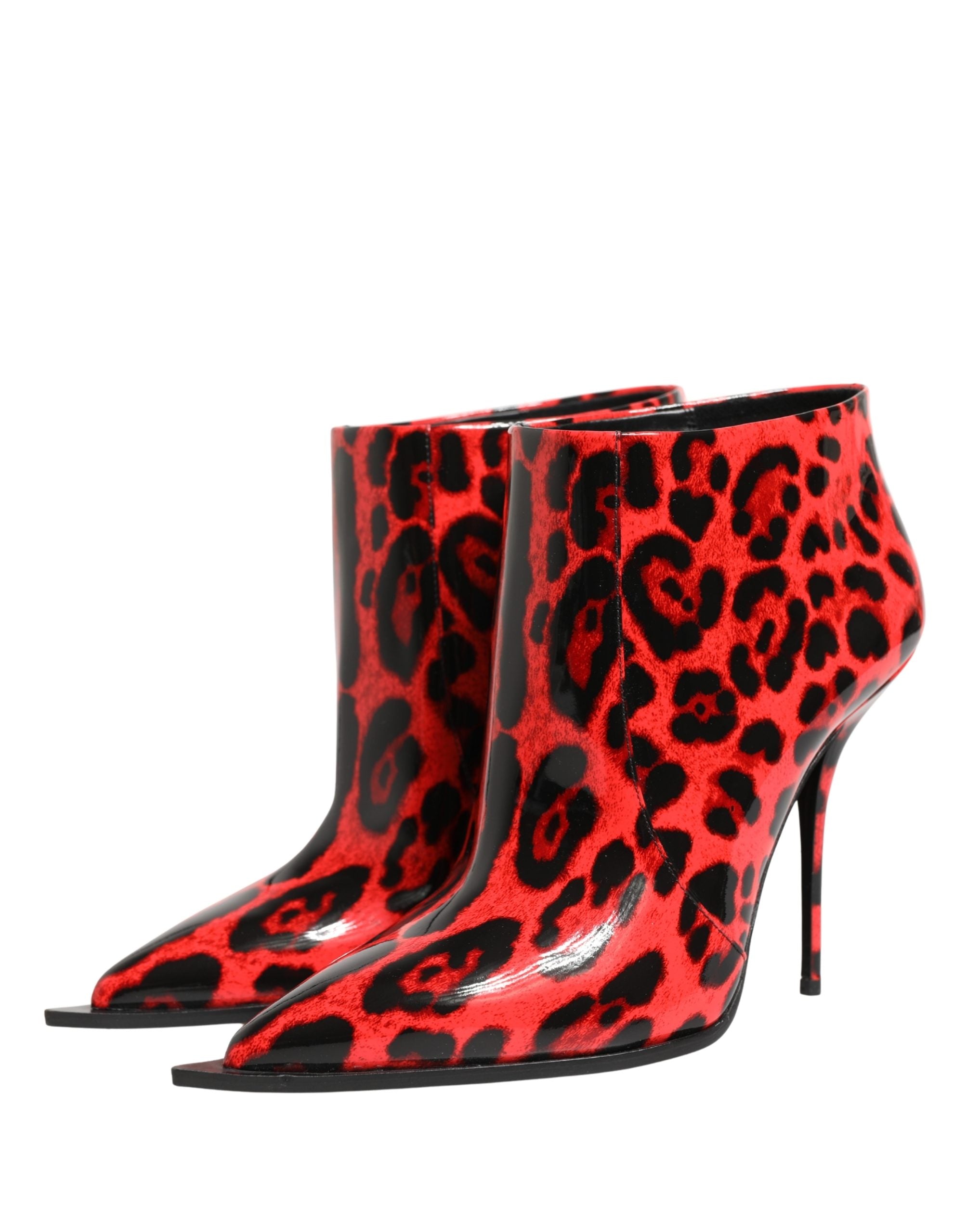 Dolce & Gabbana Red Leopard Cardinale Ankle Boots Women's Shoes