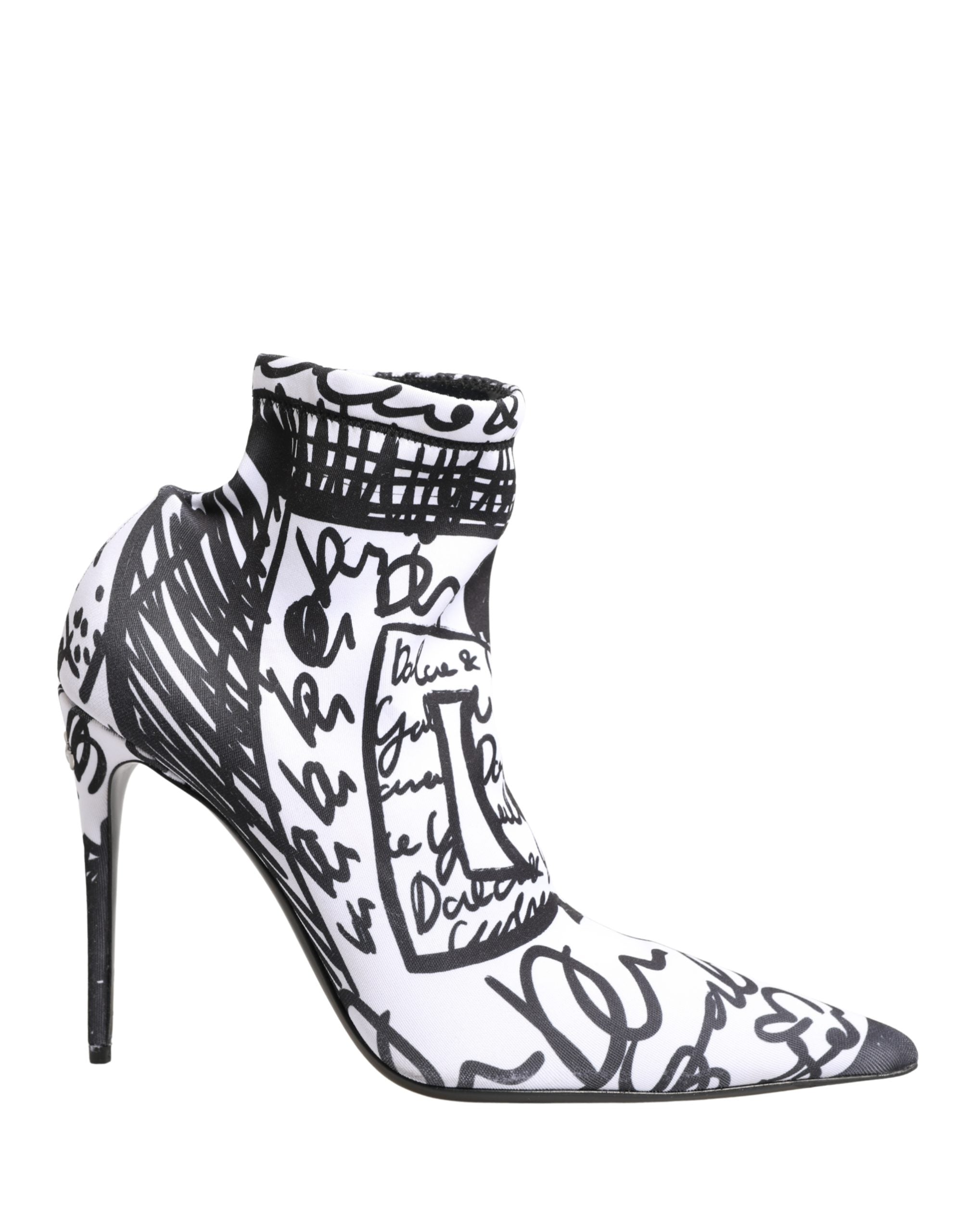 Dolce & Gabbana White Graffiti Stretch Ankle Boots Women's Shoes