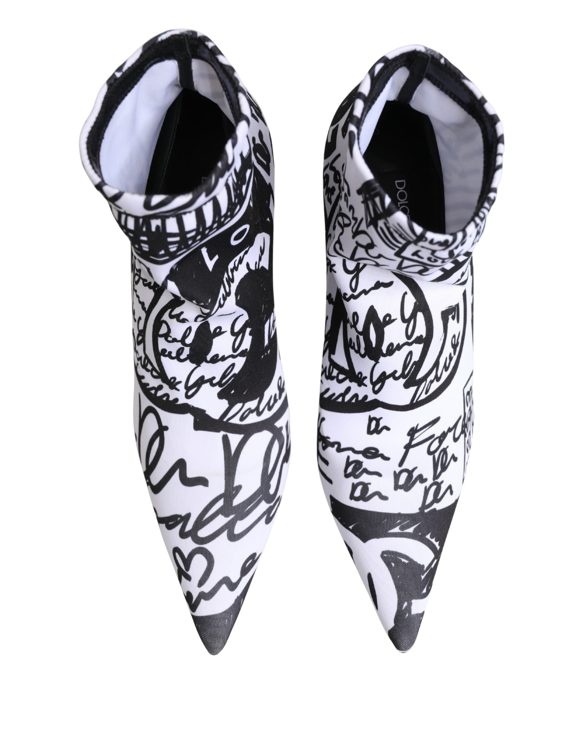 Dolce & Gabbana White Graffiti Stretch Ankle Boots Women's Shoes