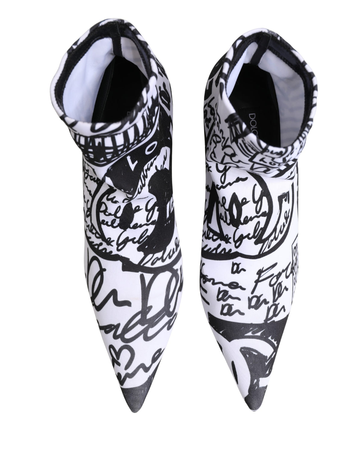 Dolce & Gabbana White Graffiti Stretch Ankle Boots Women's Shoes
