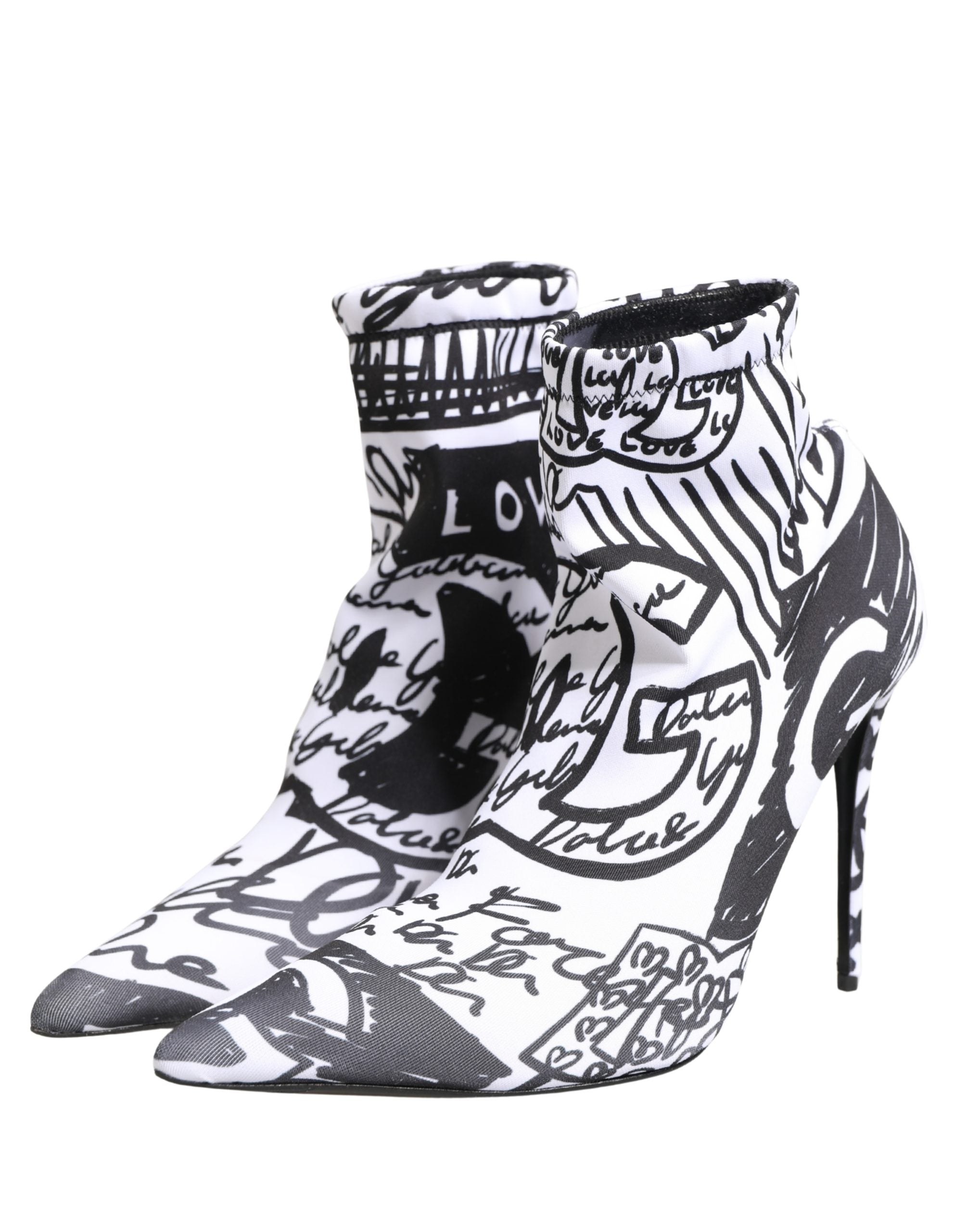 Dolce & Gabbana White Graffiti Stretch Ankle Boots Women's Shoes