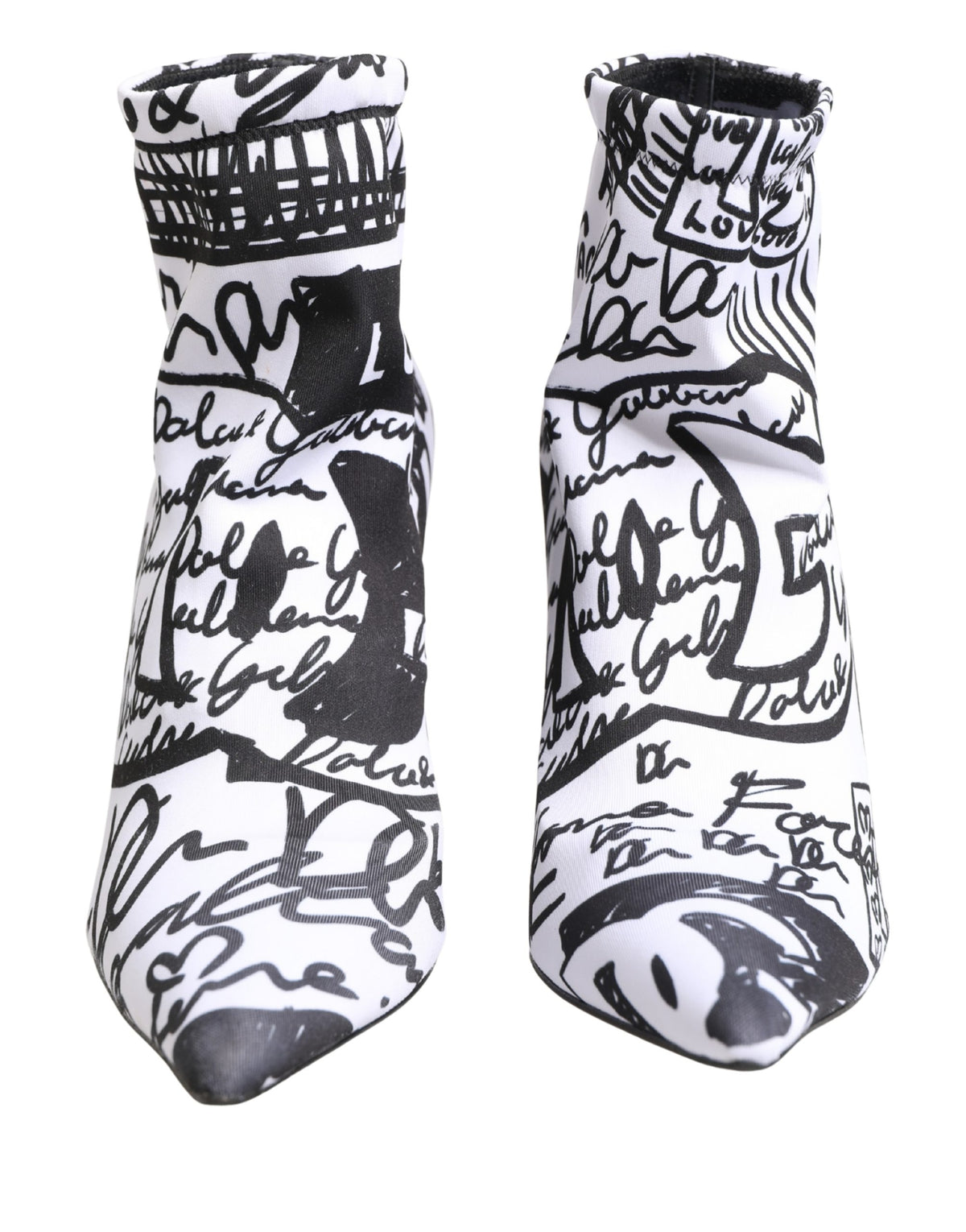 Dolce & Gabbana White Graffiti Stretch Ankle Boots Women's Shoes