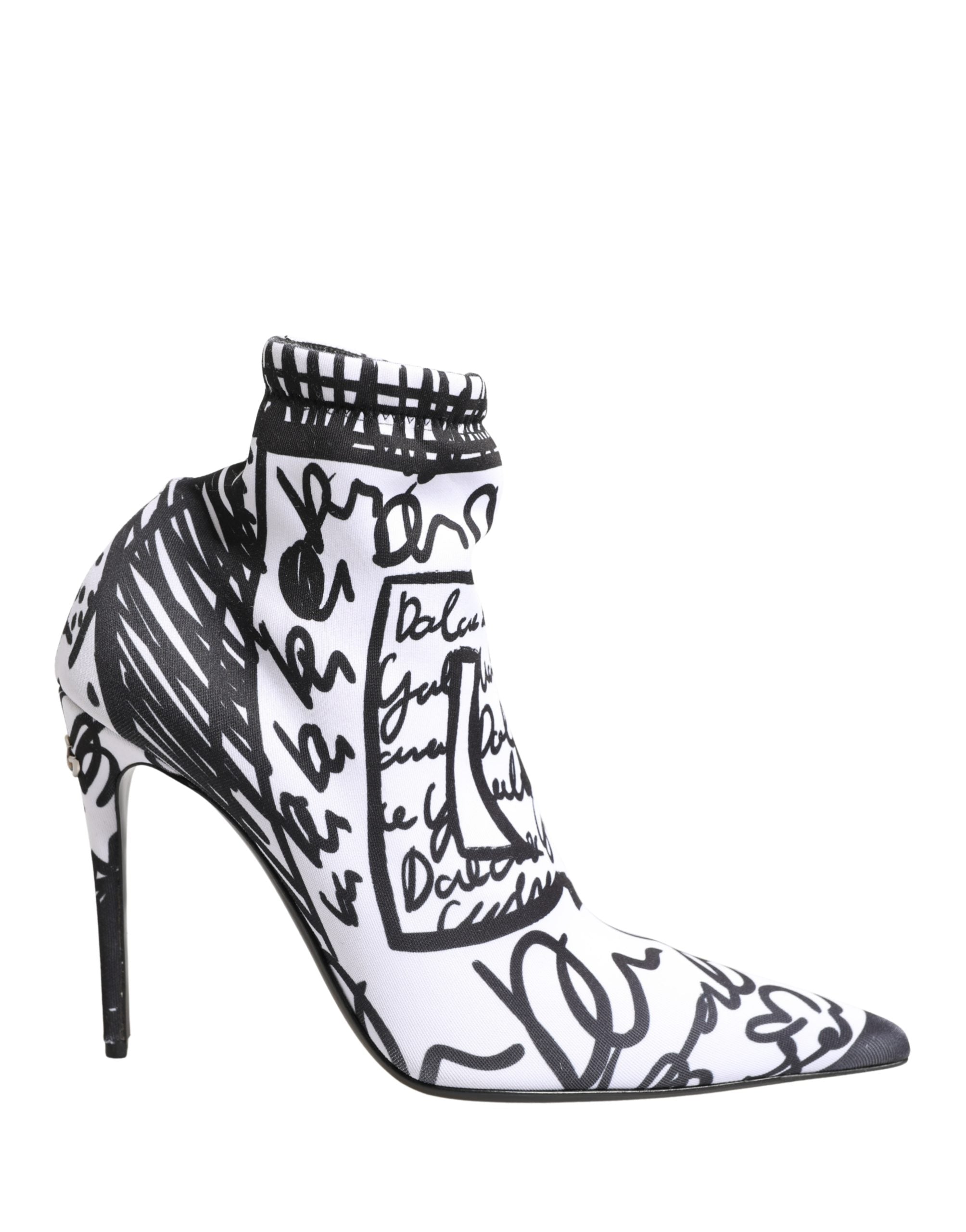 Dolce & Gabbana White Graffiti Stretch Ankle Boots Women's Shoes (Pre-Owned)