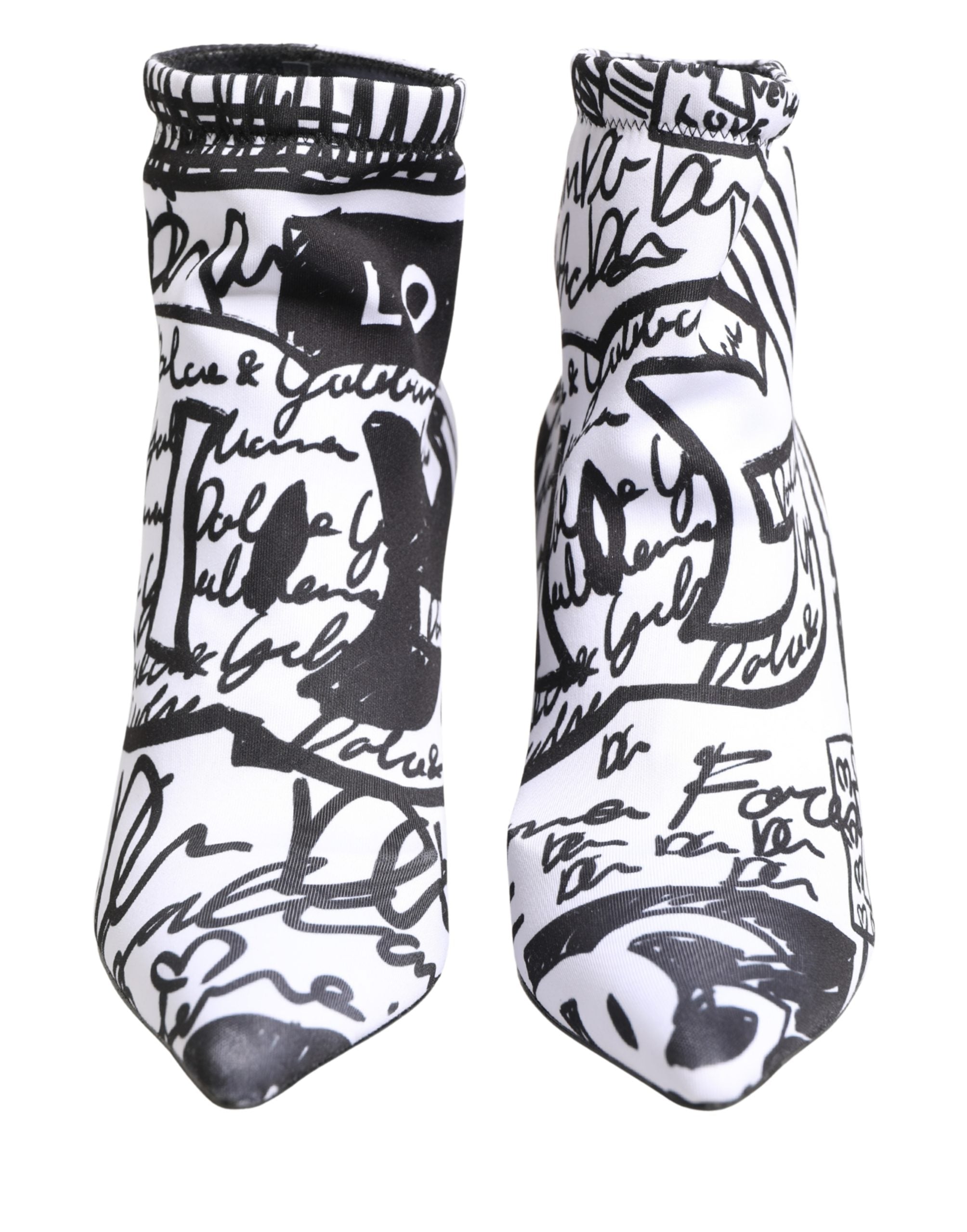 Dolce & Gabbana White Graffiti Stretch Ankle Boots Women's Shoes (Pre-Owned)