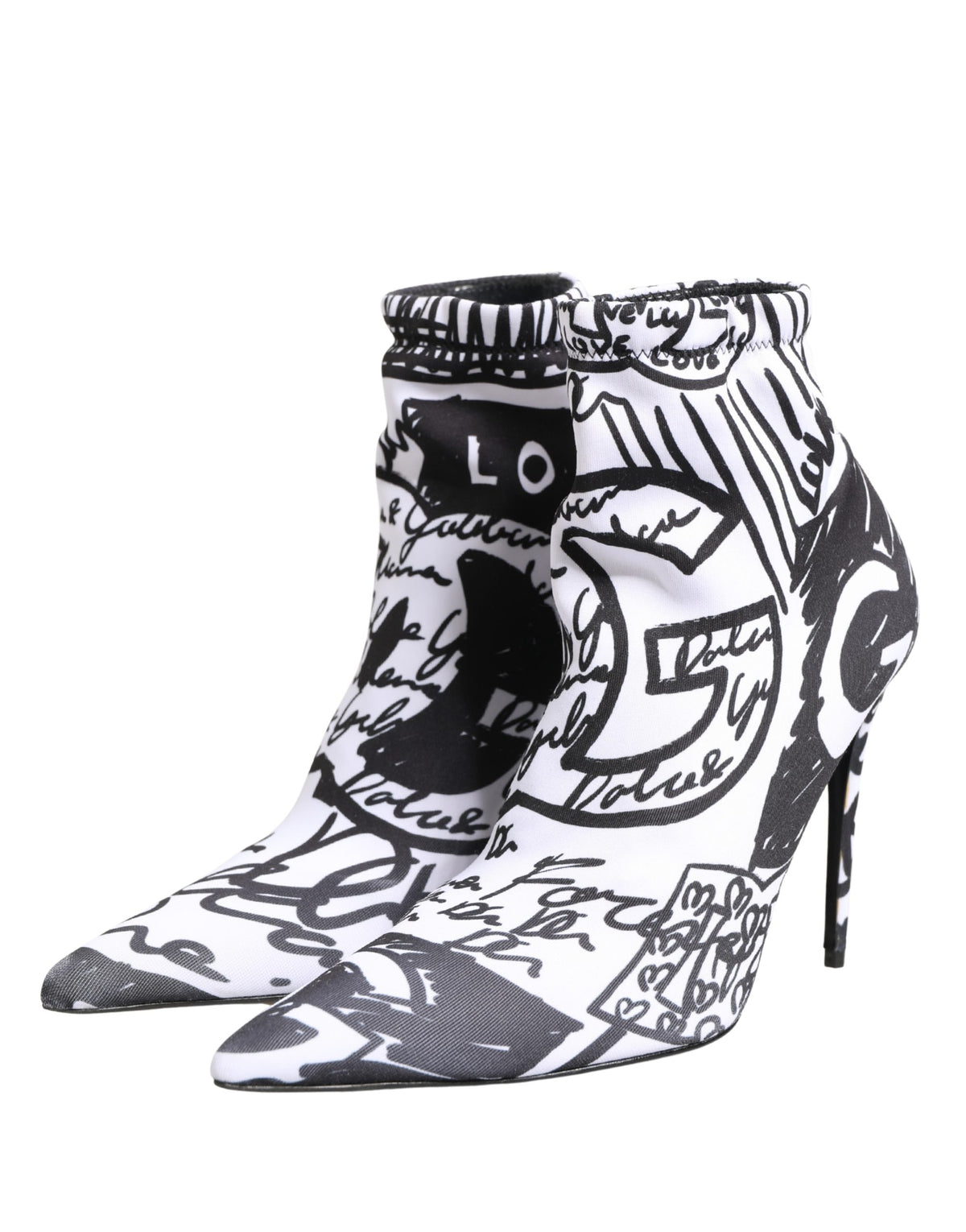 Dolce & Gabbana White Graffiti Stretch Ankle Boots Women's Shoes (Pre-Owned)
