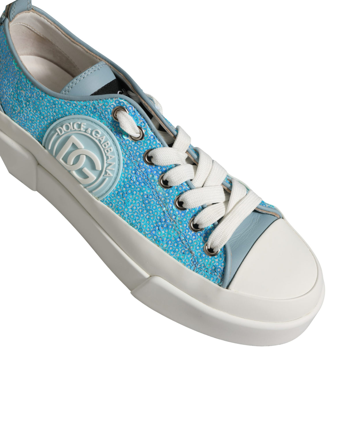 Dolce & Gabbana Blue White Sequin Logo Low Top Sneakers Women's Shoes (Pre-Owned)