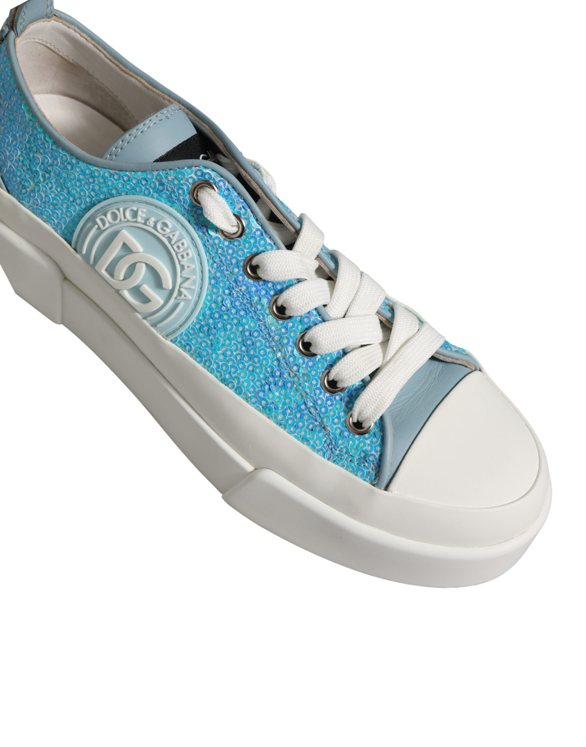 Dolce & Gabbana Blue White Sequin Logo Low Top Sneakers Women's Shoes (Pre-Owned)