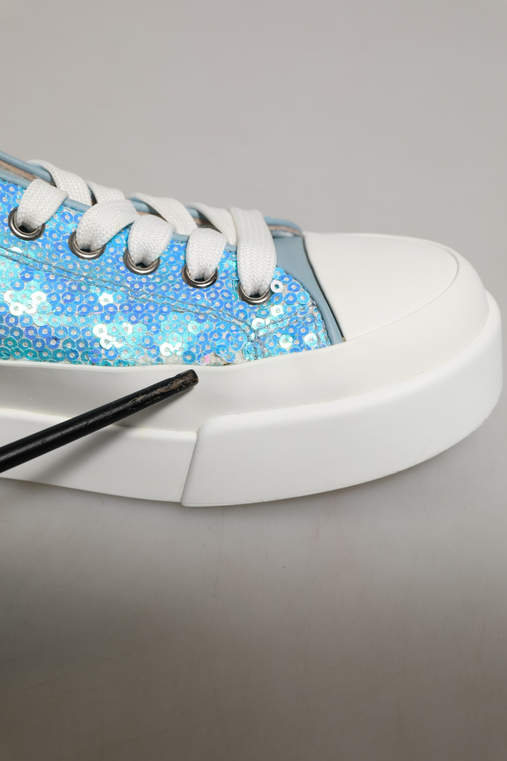 Dolce & Gabbana Blue White Sequin Logo Low Top Sneakers Women's Shoes (Pre-Owned)