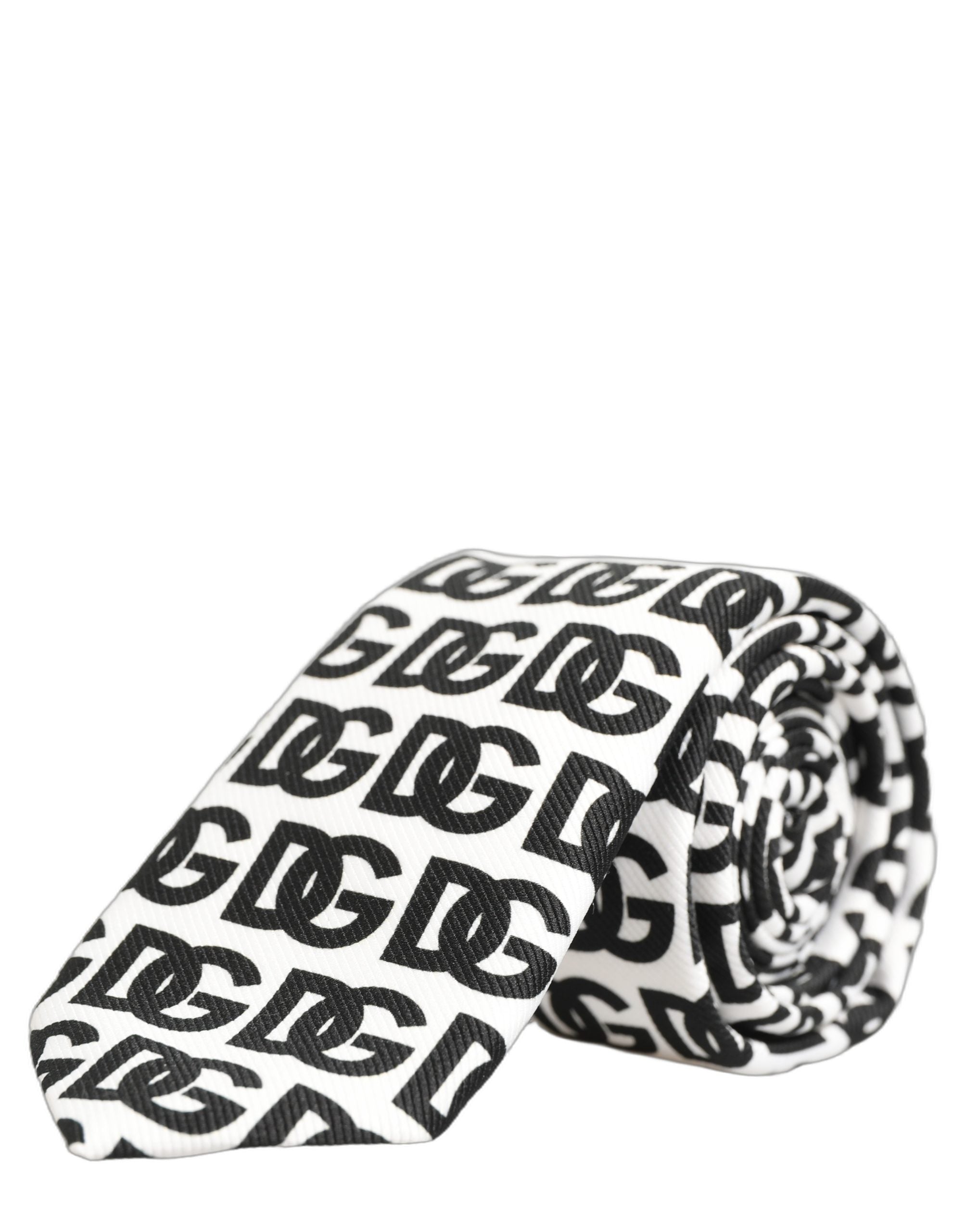 Dolce & Gabbana White Black Logo Monogram Wide Adjustable Men NeckMen's Men's Tie