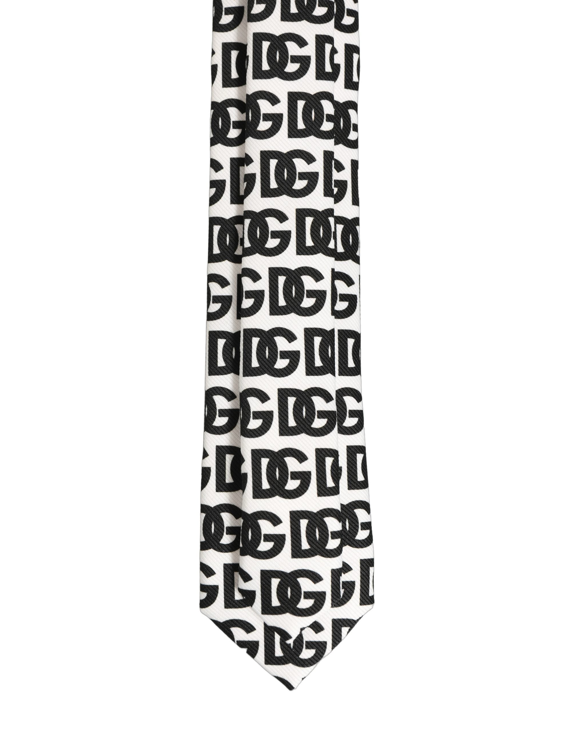 Dolce & Gabbana White Black Logo Monogram Wide Adjustable Men NeckMen's Men's Tie