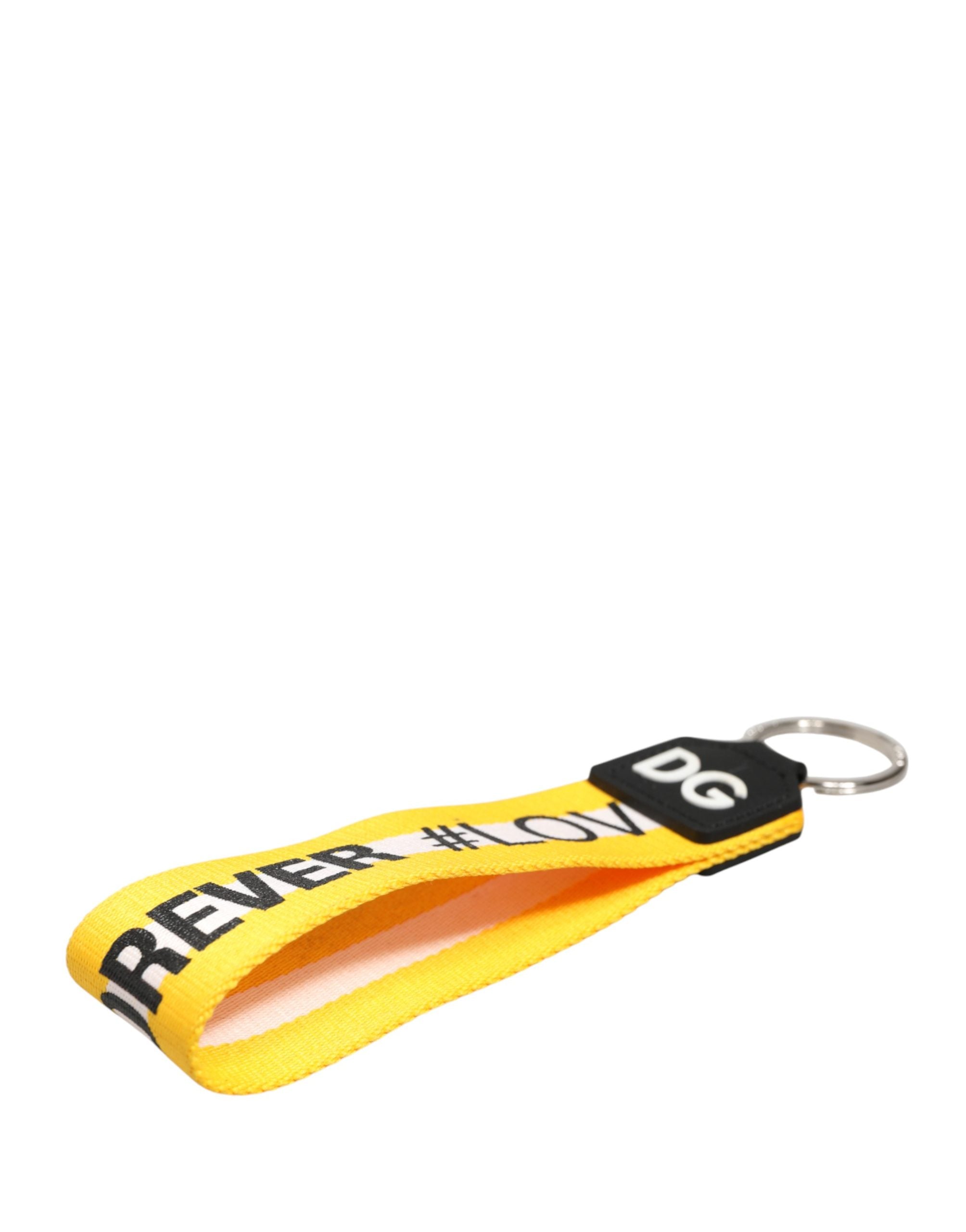Dolce & Gabbana Yellow Logo Polyester Silver Brass Holder Keychain Women's Keyring